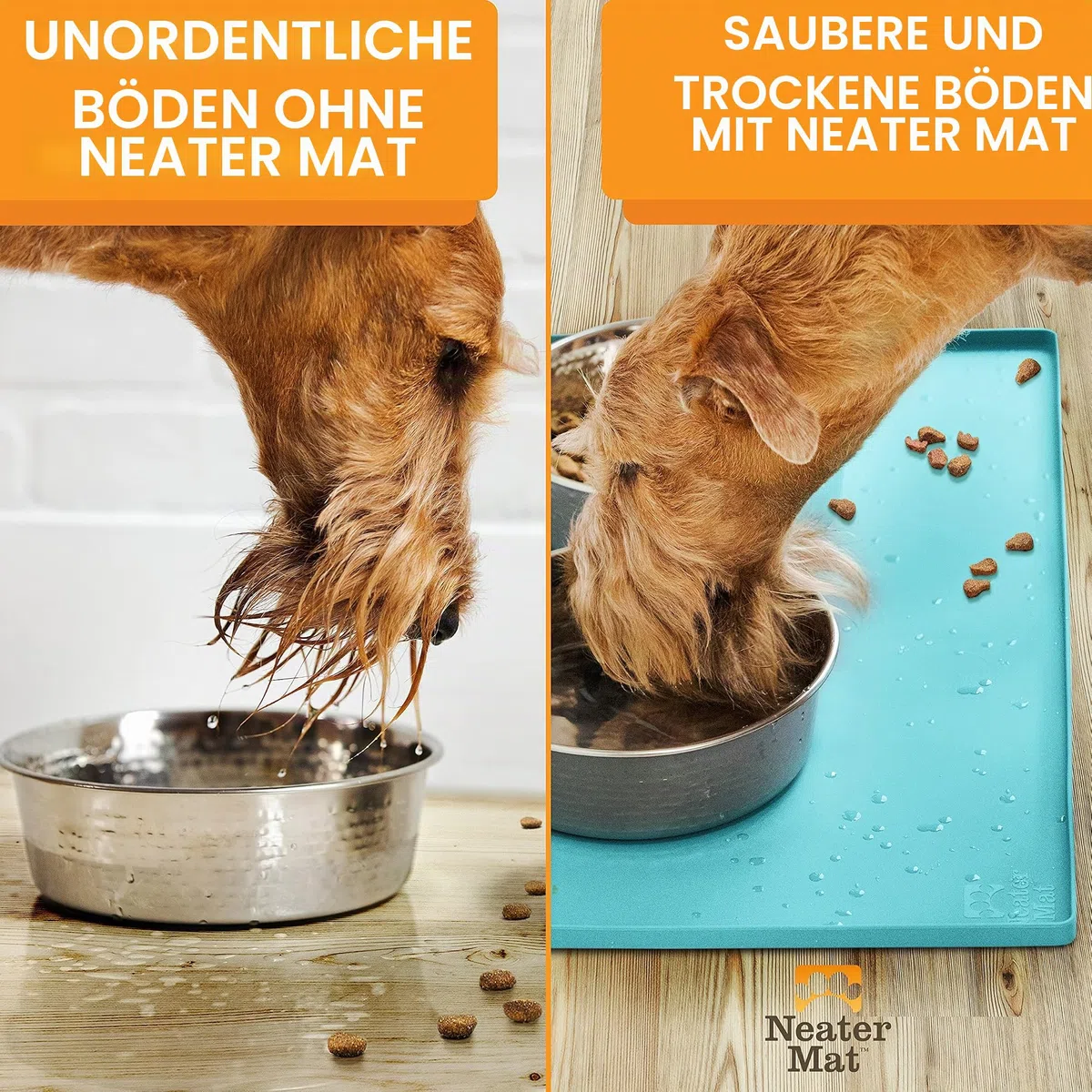 Neater Pet Brands Napfunterlage Hund und Katzen Wasserdicht - Silikon Katzen- und Hundenapf Unterlage - Futtermatte Hund und Katzen Schützt Böden vor Futter und Wasser (40,6 x 25,5 cm, Aquamarin)