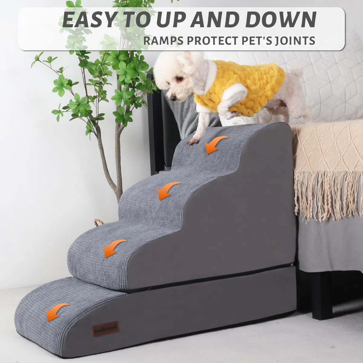 Hundetreppe und Rampe für Bett, 4-stufige Hundetreppe für kleine Hunde und Katzen, rutschfeste Haustiertreppe, geeignet für Hochbettklettern