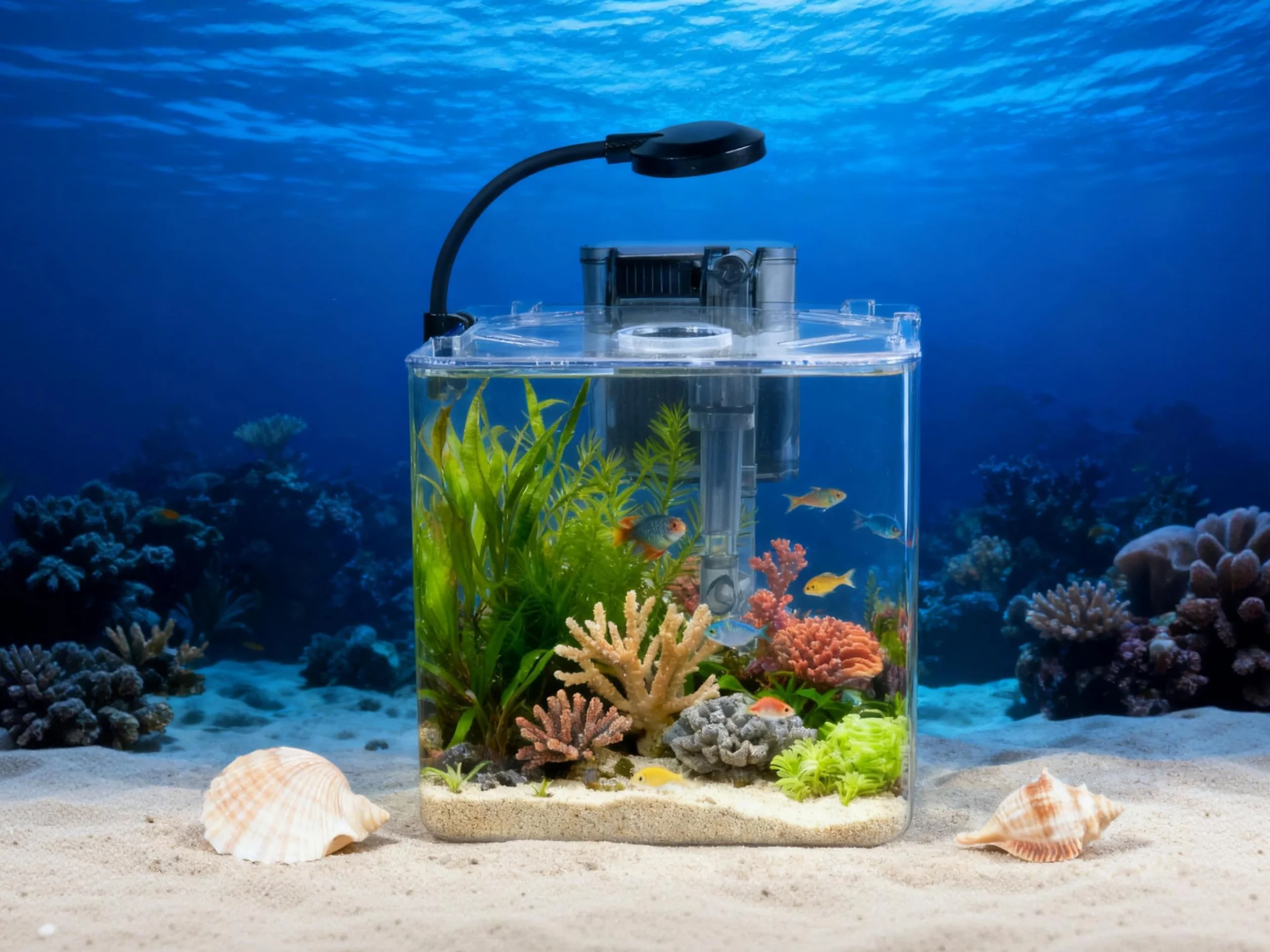5L Einsteiger-Aquarium-Set, 18 x 18 x 18 cm, Mini-Kunststoffaquarium mit LED-Lampe und USB-Filter, DIY-Aquascaping