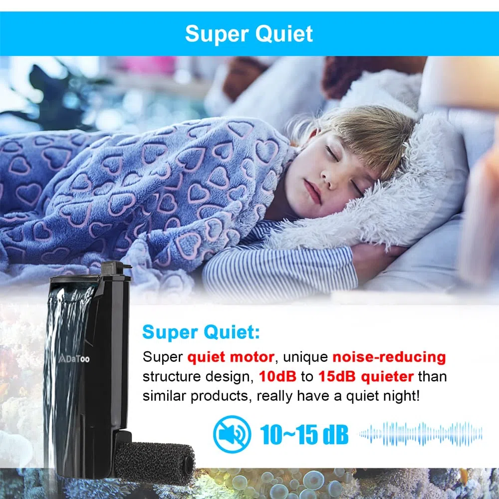 DaToo Aquarium-Power-Filter für Aquarien, ultra-leise, 5 W, für Aquarium, 3 bis 20 Gallonen Tank