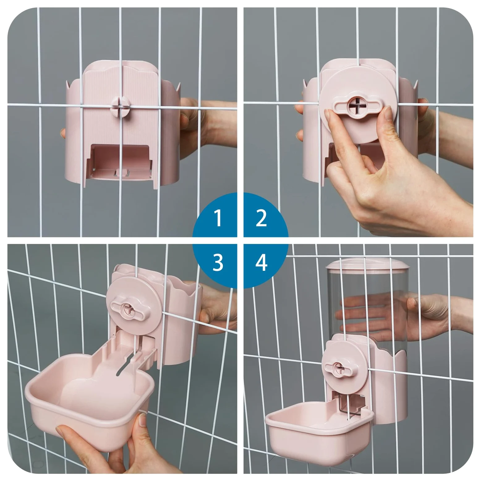 Vannon Automatischer Futterspender für Kleintiere, 1000 ml, Schwerkraft-Futterspender für Käfig, Futternapf für Kaninchen, Welpen, Katzen, Frettchen, Meerschweinchen, Chinchilla, Papagei, Rosa