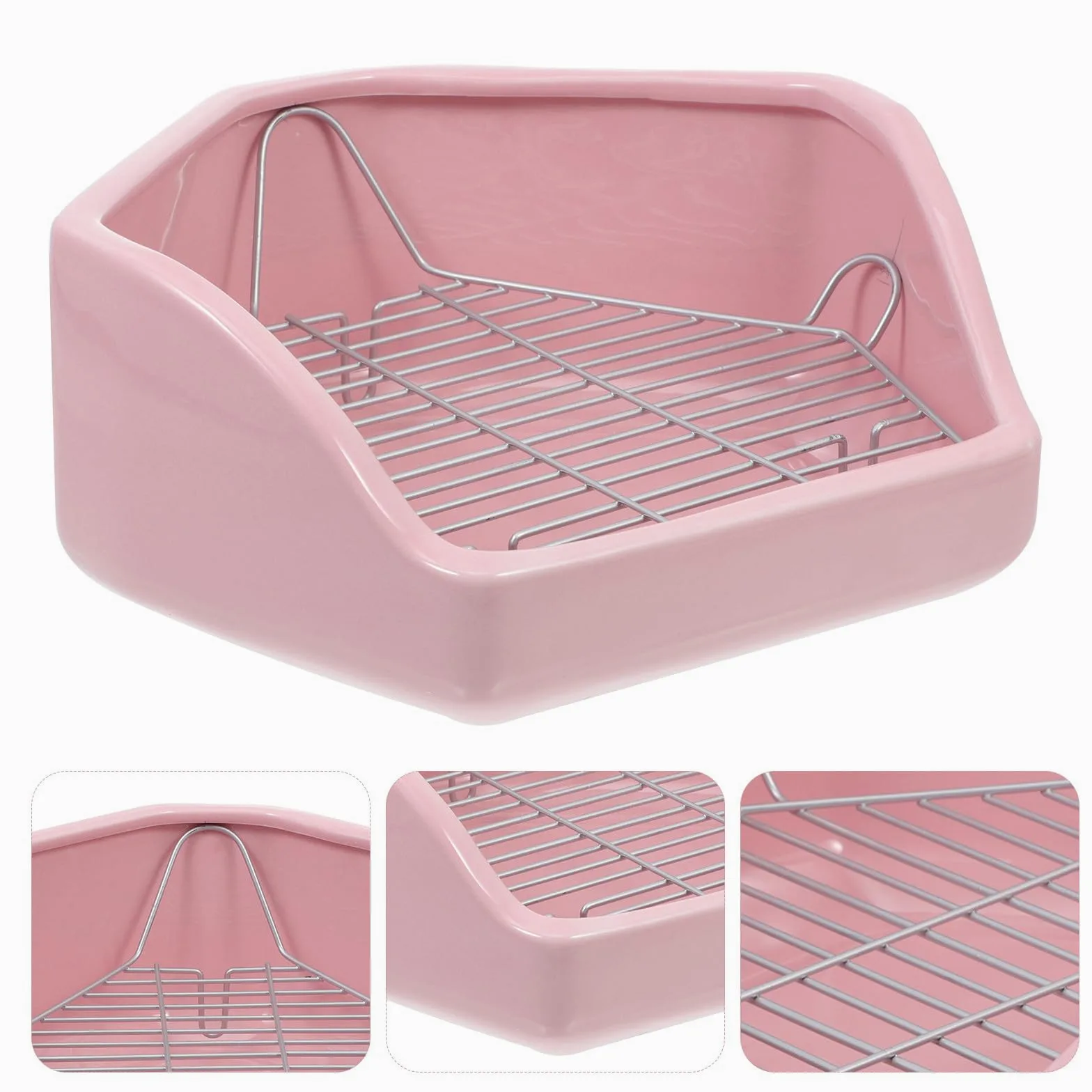 Gatuida Kleintier Toilette Rosa Farbe Keramik Pentagonale mit Abnehmbaren Gittern und Maschendesign mit Auslaufschutz und Kippschutz Geeignet für Meerschweinchen und Hamster