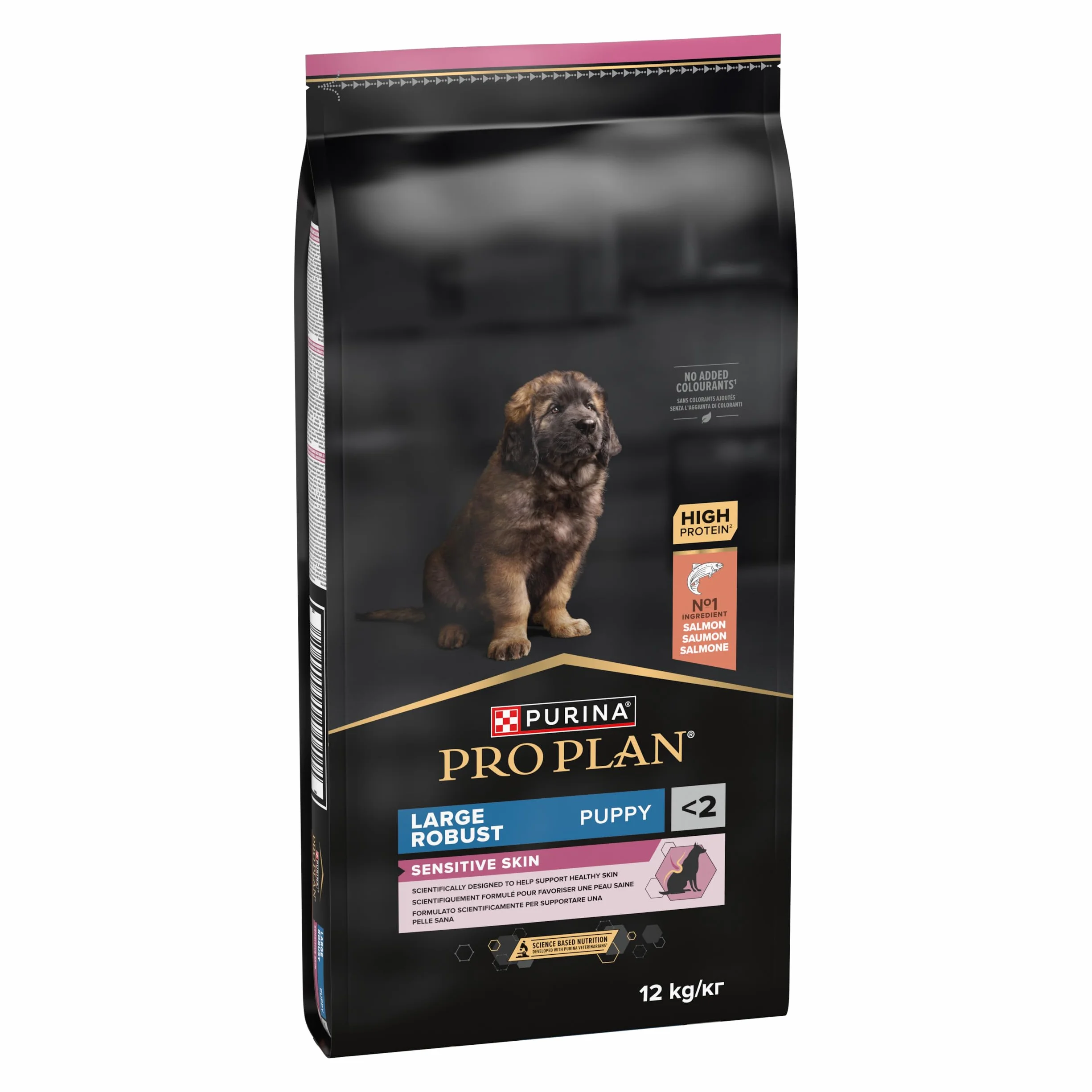 Purina Pro Plan | robuster Morphotyp-Welpe | empfindliche Haut | Trockenfutter für empfindliche Haut | Formel ohne Weizen | fördert gesundes und glänzendes Fell | reich an Lachs | Beutel | 12 kg | empfindliche Haut, Trockenfutter, Formel ohne Weizen, förd