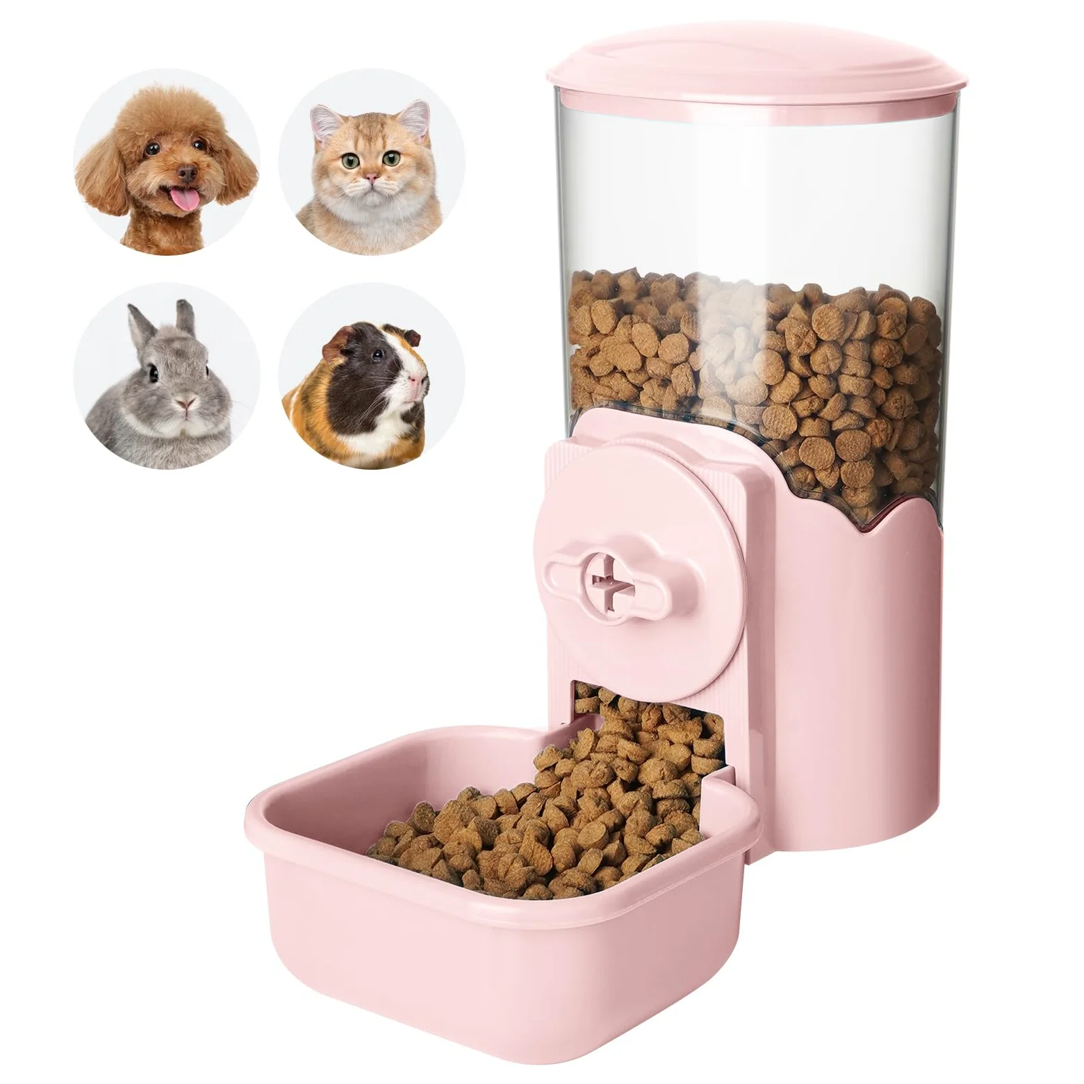 Vannon Automatischer Futterspender für Kleintiere, 1000 ml, Schwerkraft-Futterspender für Käfig, Futternapf für Kaninchen, Welpen, Katzen, Frettchen, Meerschweinchen, Chinchilla, Papagei, Rosa