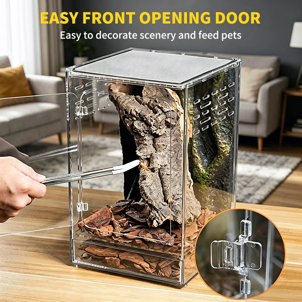 Reptilien-Terrarium hoch, 11 Gal vertikales PC-Terrarium, 12"x12"x18" Lebensraum-Gehege mit vorderer Öffnungstür und oberem Bildschirmbelüftung für Geckos, Baumfrösche, Chamäleons, Bartagamen