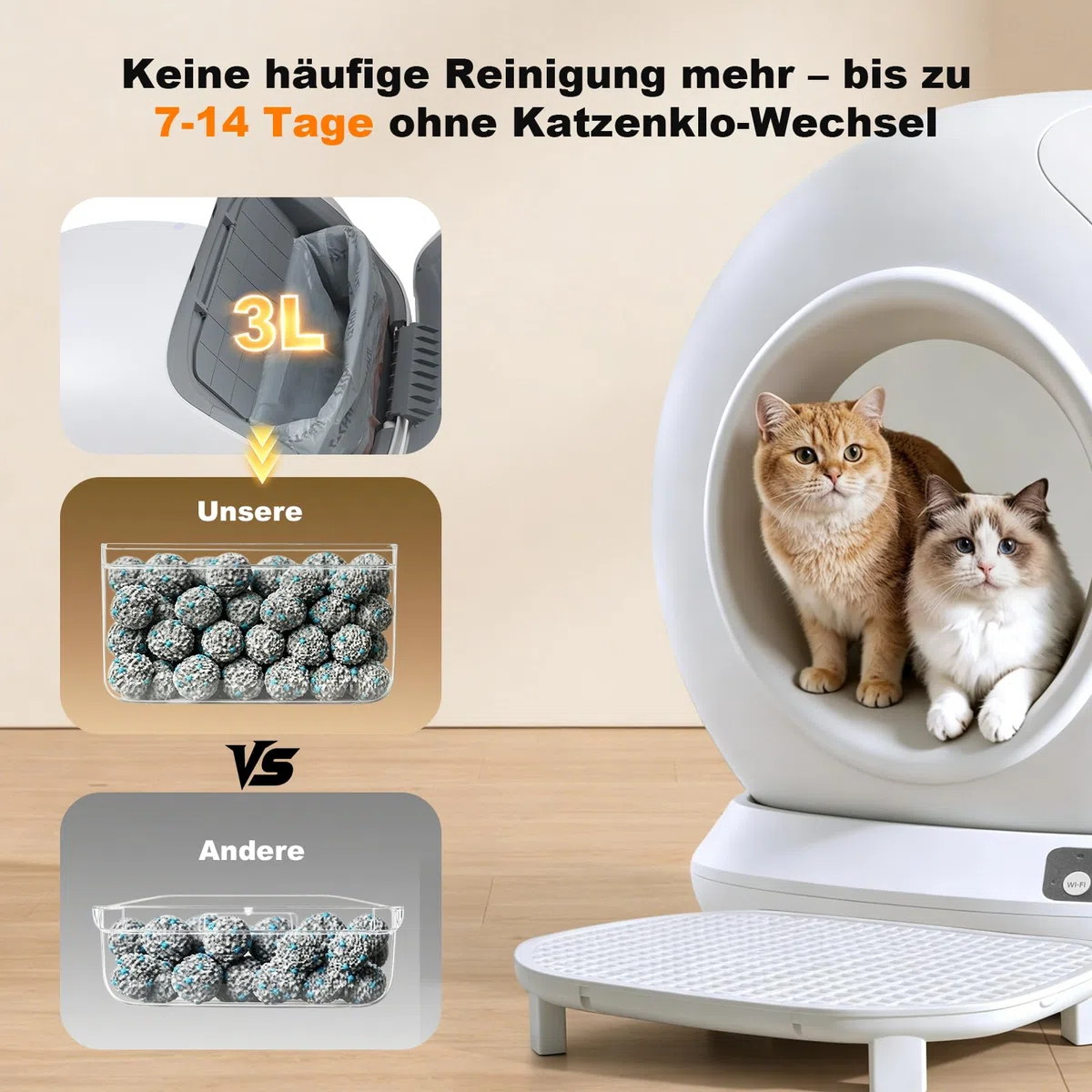 Katzenklo Selbstreinigend | mit Trittfläche, 78L Groß Elektrische Katzentoilette, Geruchskontrolle&APP-Steuerung&Sicherheitsschutz, Mehrere Katzen