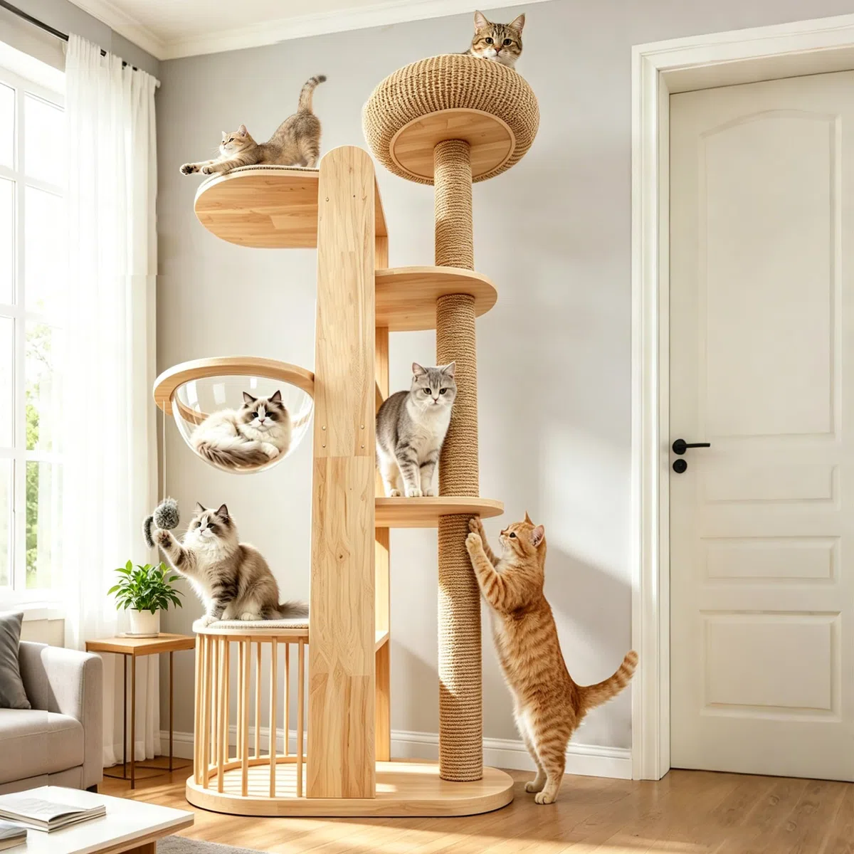 190cm Katzenbaum Groß, Kratzbaum Grosse Katzen Stabil, XXL Katzenkratzbaum Holz mit Dicke Stämme, Atmungsaktivem,Katzenbett und Spiel- & Ruhezone
