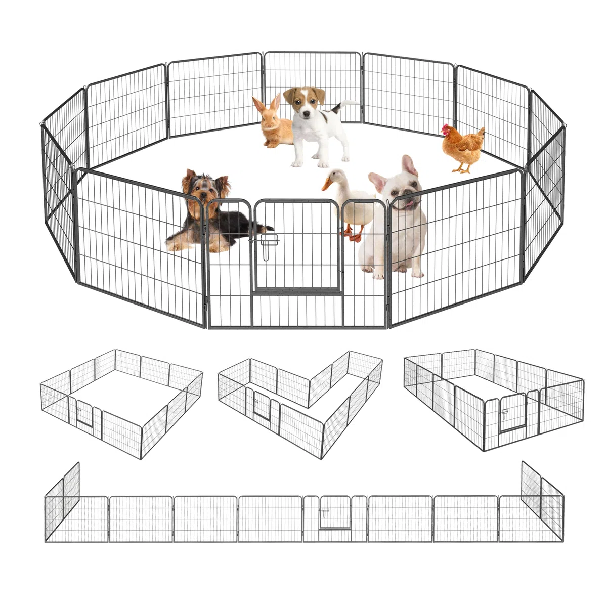 Welpenlaufstall 12 Teiliger Zaun, Freigehege Metall 60cm Hoch | Gitter Hundelaufstall mit Tür, Modulbarer Welpenauslauf für Hunde, Katzen & Kleintiere, Plibares Gehege für Garten