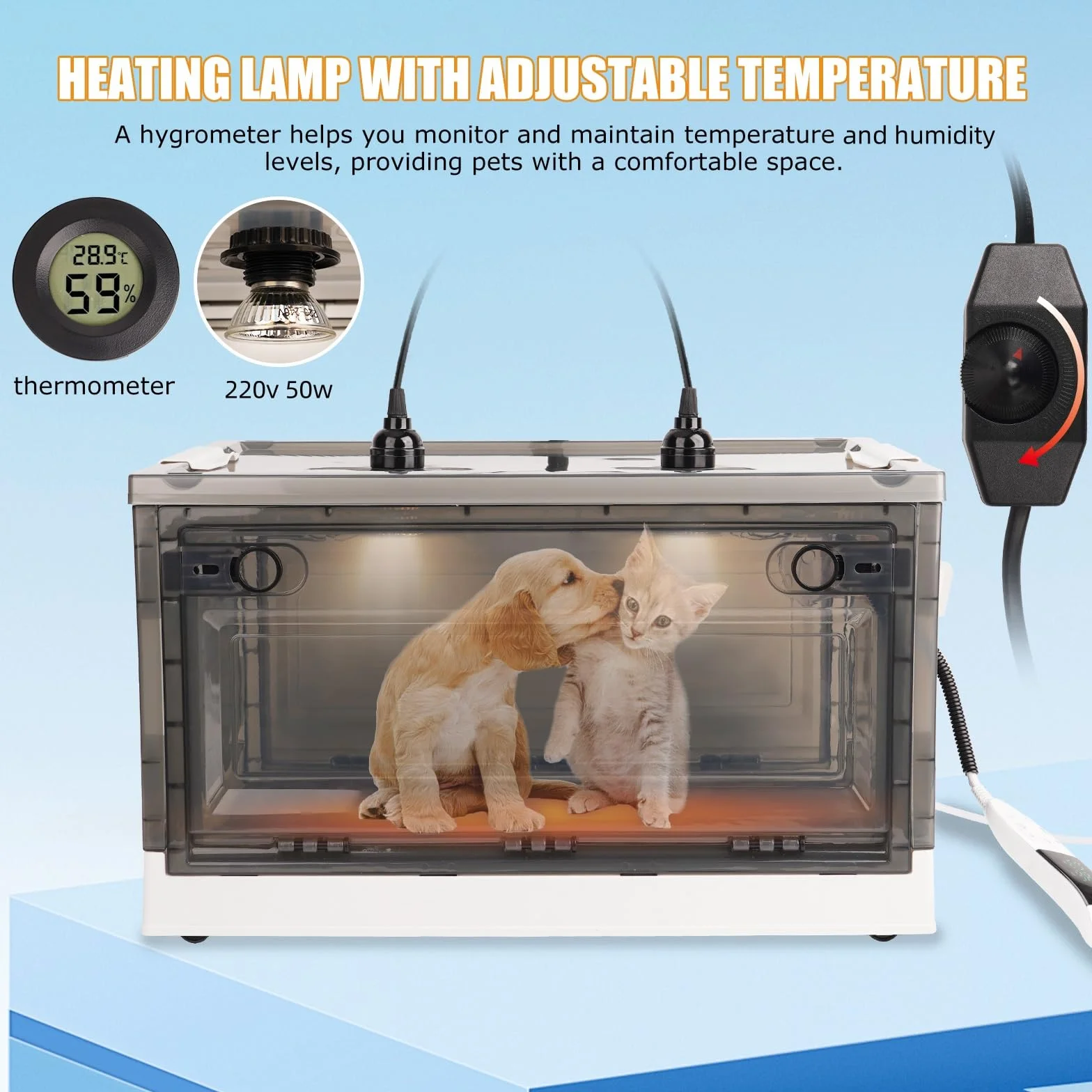 55L Inkubator für Welpen Klappbar Brutkasten Kleintiere mit Heizung Matte Thermometer Nebulizador Zubehör für Welpen Kätzchen Geflügel Vögel Reptilien