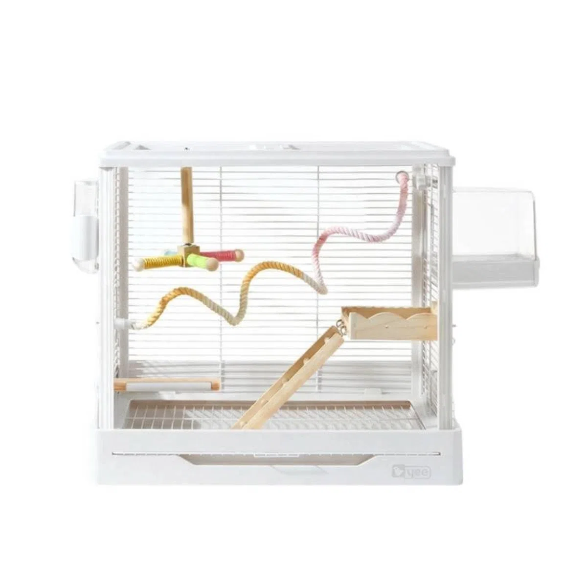Vogelkäfig mit Bodenschale platzsparend sittichkäfig stabil gitterkäfig für kanarienvögel, kleinpapageien, Innenbereich, Wohnzimmer, Array, Weiß, Upgrade-Set