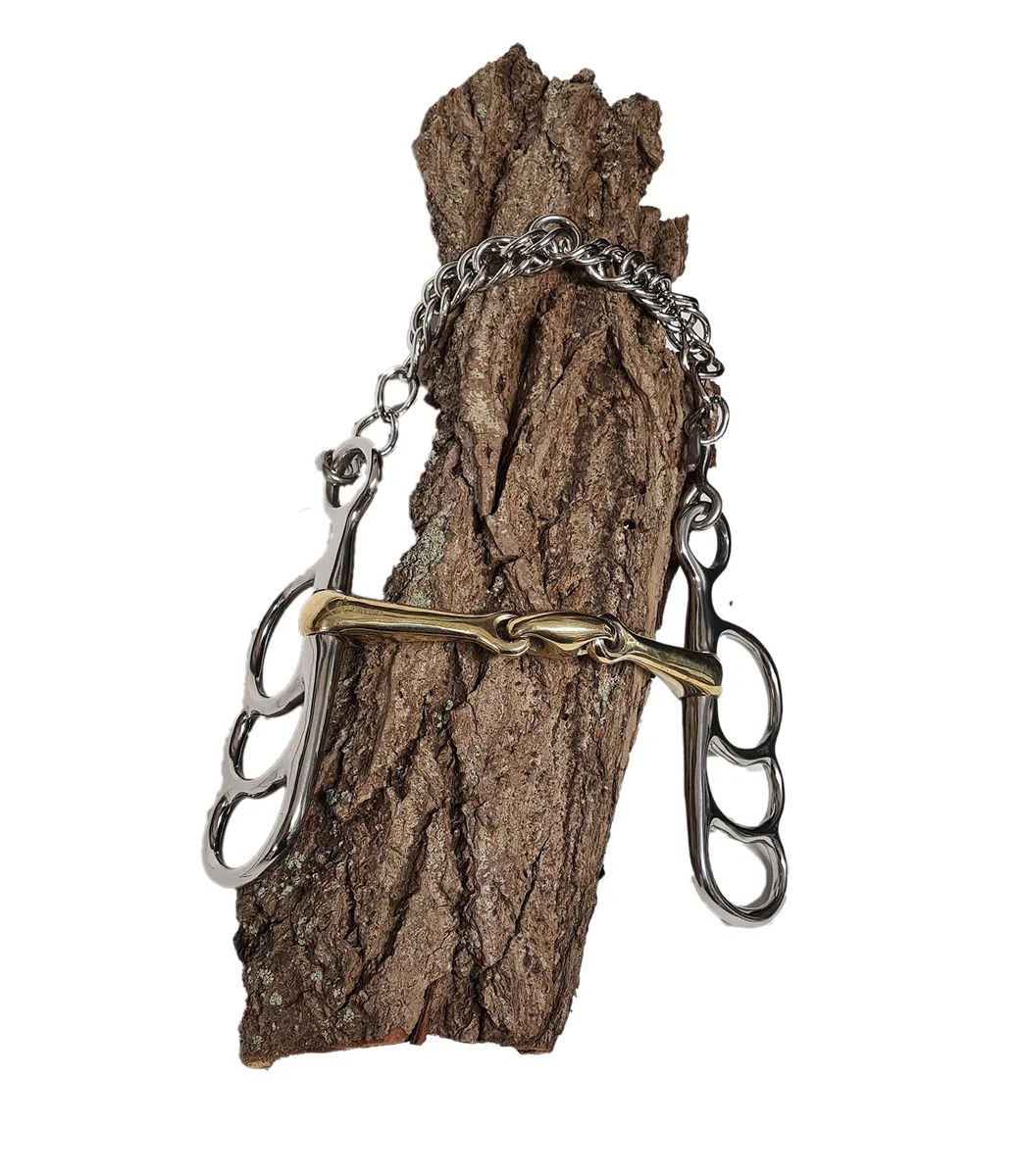 Esposita Postkandare mit DREI Ringen doppelt gebrochen Mundstück aus Messing Ringe aus Edelstahl 12,5cm bis 19,5cm