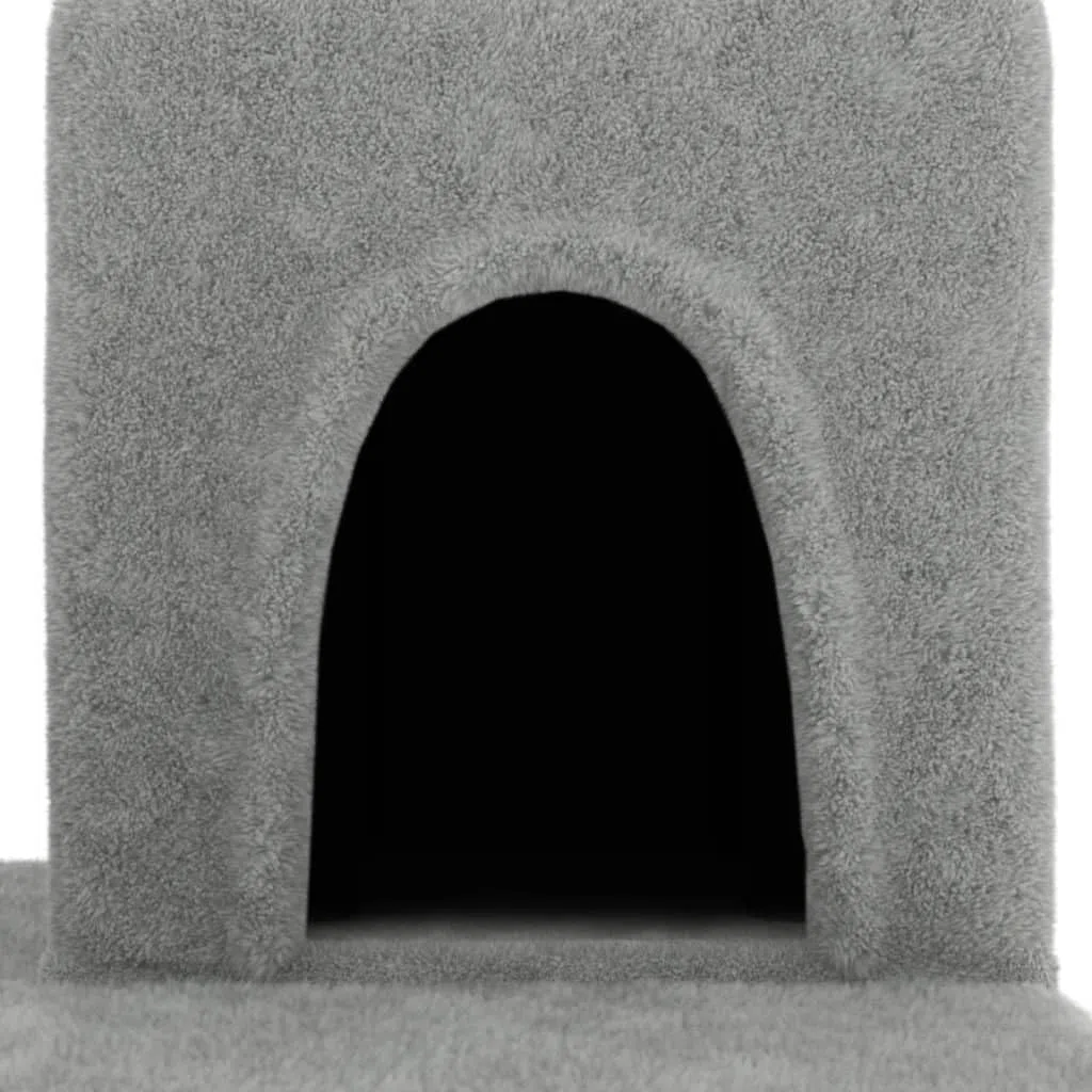 Kratzbaum mit Sisal-Kratzsäulen Hellgrau 154 cm Stabiler Kletterturm mit Hängematte, Höhle und Liegefläche für Katzen in Wohnung, mit Holz, Plüsch, Kratztonne, Deckenspanner