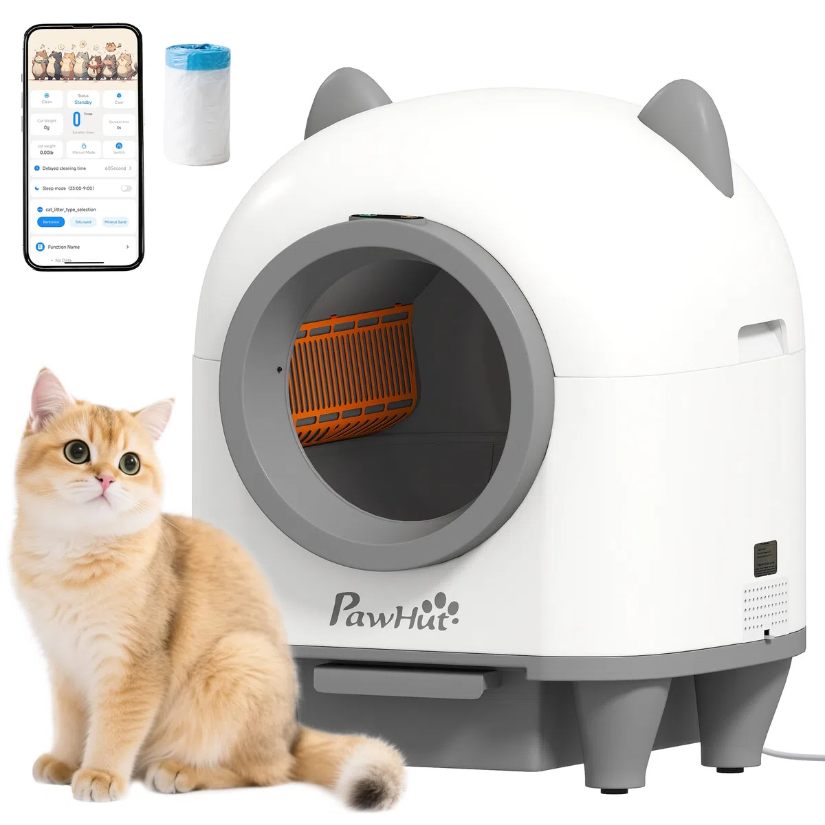 PawHut Selbstreinigende Katzentoilette, 80L Katzenklo Selbstreinigend mit APP Steuerung, Müllbeutel, Geruchsbeseitigung, Automatisches Katzenklo für Mehrere Katzen | Katzenklo Selbstreinigend, Geruchsbeseitigung, Automatisches Katzenklo für Mehrere Katzen