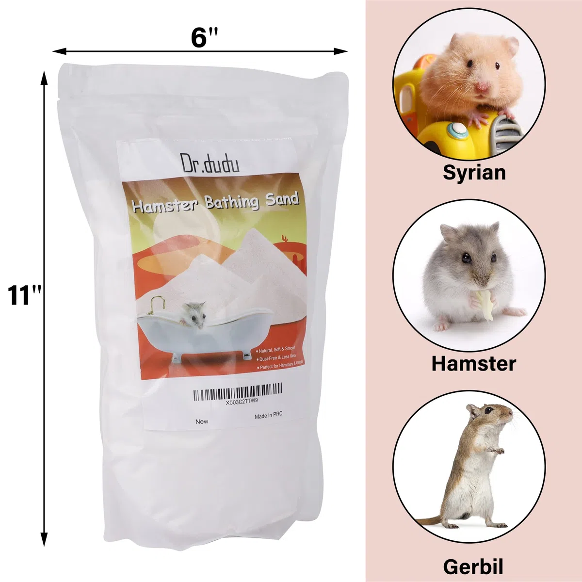 Dr.Dudu Hamsterbadesand, staubfreier Wüstensand oder als Töpfchentoilettenstreu für Hamster, Chinchillas, Rennmäuse, syrische Mäuse, Kleintiere, 3 kg, Weiß