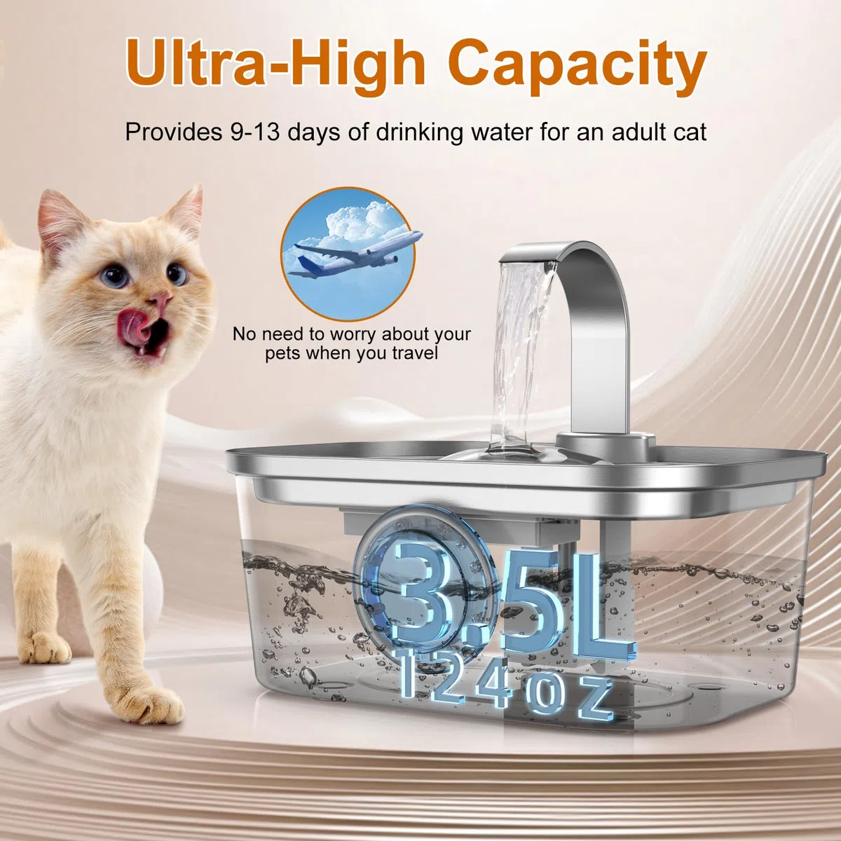 Bobo&Dragon Edelstahl Katze Wasserbrunnen 3,515.3 g/3.5L, Ultra Leise Automatischer Haustier Wasserspender für Mehrere Katzen & Hunde, 6-lagige Filtration, Smart Window, Eingebaute 2+2 Ersatzfilter