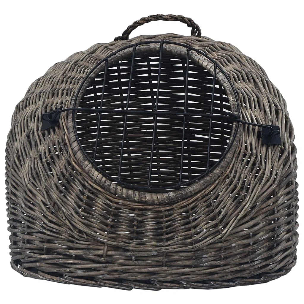 Katzen-Transportkorb Grau aus natürlicher Weide 60x45x45 cm mit Schlaufe, robuste Tür, transportabel und sicher für Katze, Welpe, Kleintier bei Reise, Tierarzt, Outdoor und Auto