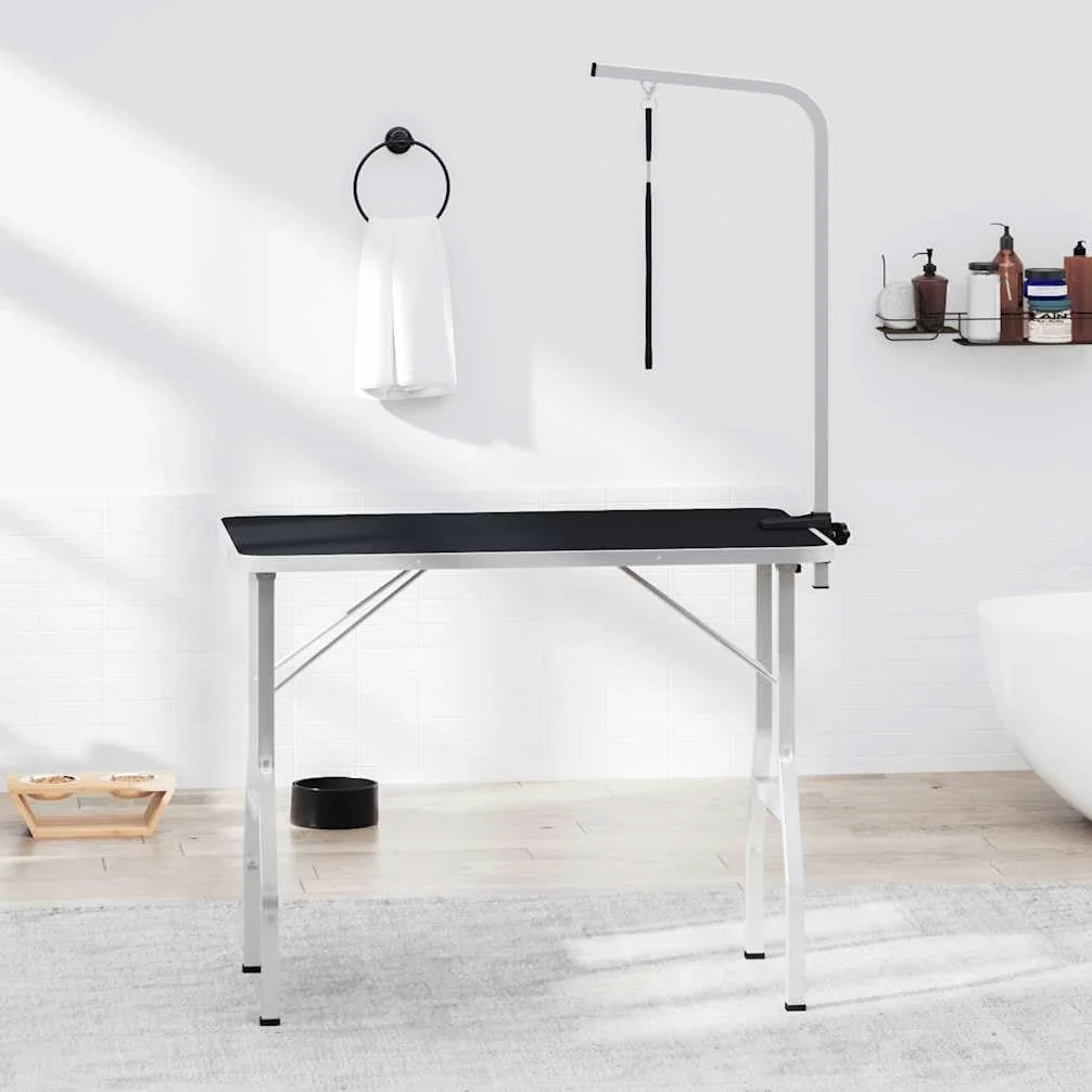 Mangloder Verstellbarer Trimmtisch für Hund und Katze mit 1 Halteschlinge, klappbar, 110 x 60 x 76 cm, Edelstahl Galgen, rutschfeste Fläche, für Pflege und Fellpflege zuhause