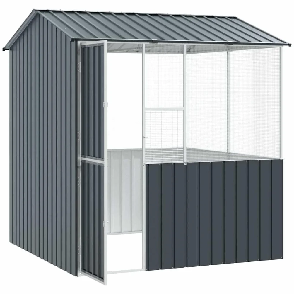 Vogelvoliere Garten aus feuerverzinktem Stahl, Vogelkäfig Anthrazit 215x209x230 cm, Vogelhaus Außen groß für Terrasse und Garten, modernes Design mit rechteckiger Form