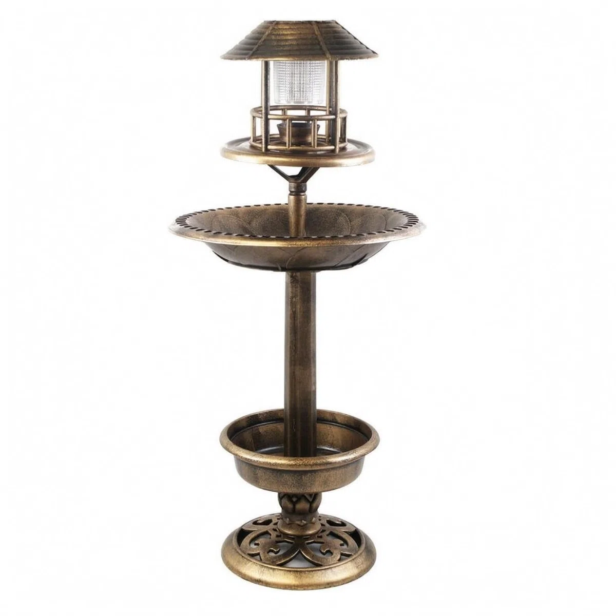 Vogeltränke Freistehend Außen Vogelbad Vogeltränke Kombi mit Led-Beleuchtung Und Laternenaufsatz aus Pp-Material für Gärten Rasenflächen Wege, Bronze, Antikbronze