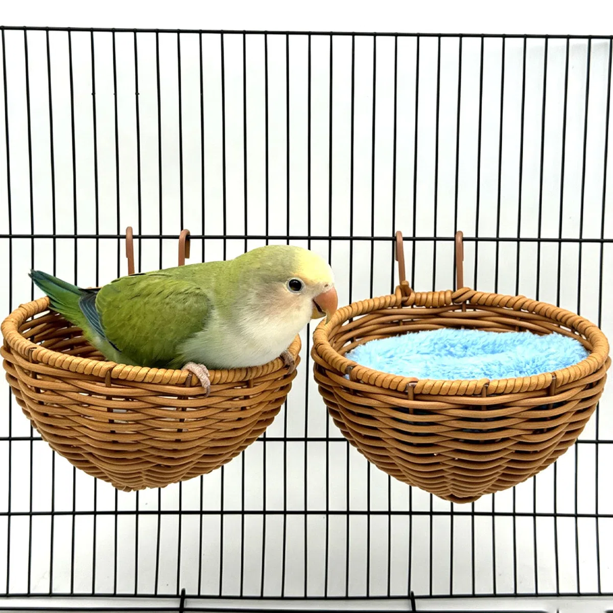 Rattan-Vogelnest für Käfig, 2 Stück, zum Aufhängen, waschbar, weich, warm, Schlafhütte, Vogelkäfig, Zubehör für Nymphensittiche, Wellensittiche, Finken, Kanarienvögel