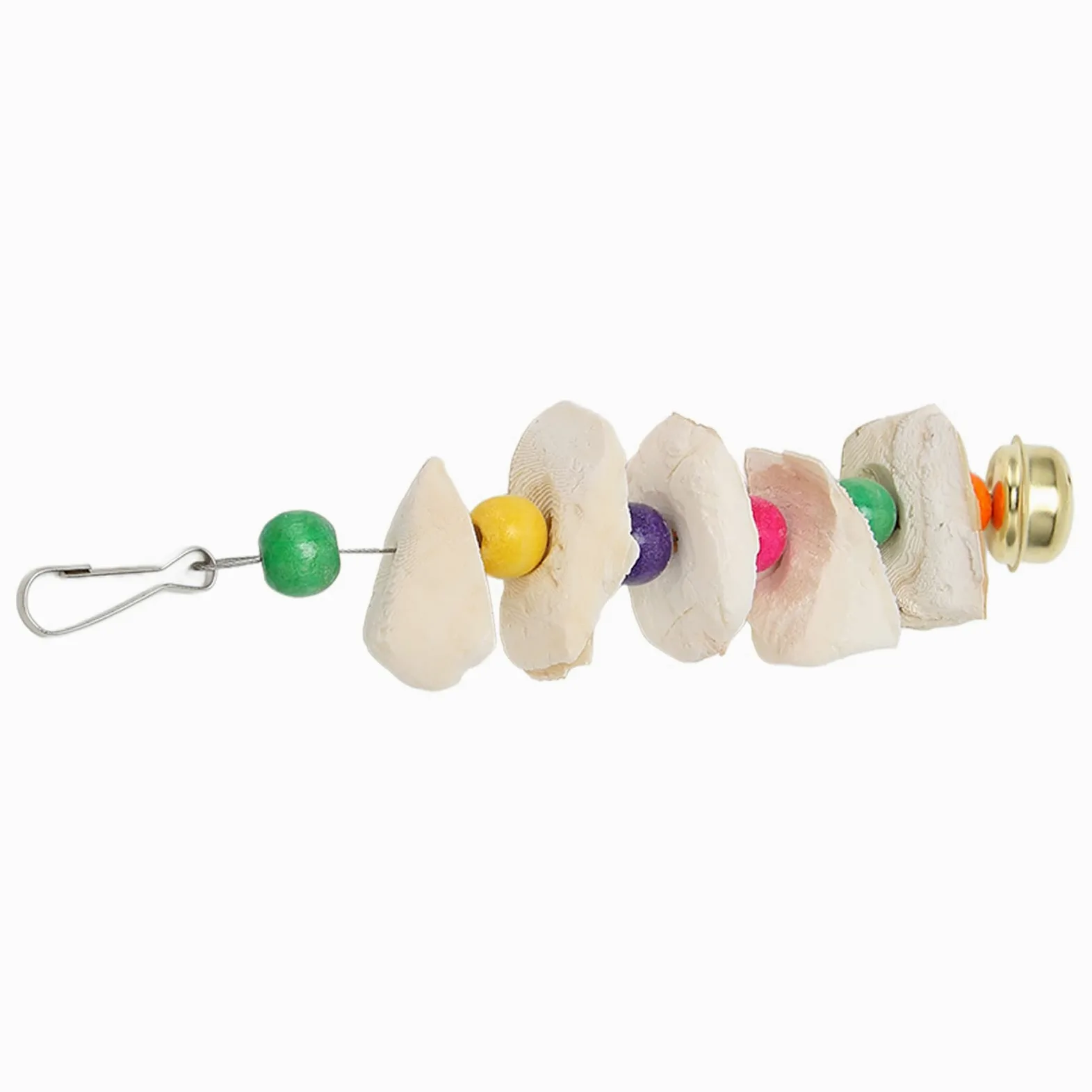 Vogel-Kauspielzeug für Papageien – Farbenfrohes, Natürliches Tintenfischbein mit Glöckchen Zum Zähneknirschen und Zur Kalziumergänzung – Sicheres Material und (M)