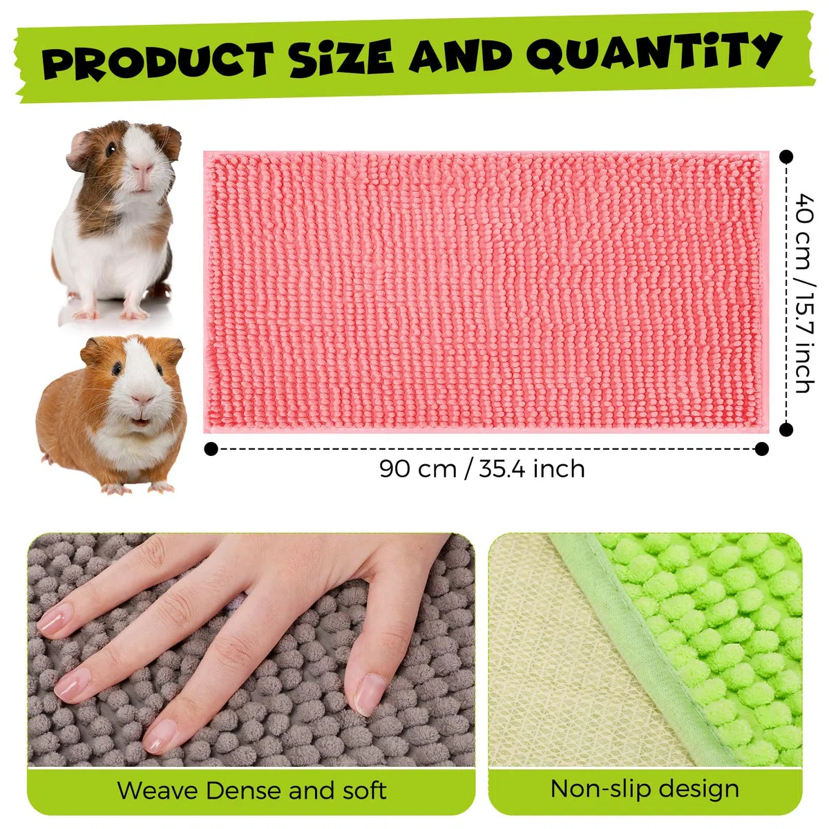 Barydat Meerschweinchen-Käfig-Einlage für Meerschweinchen-Käfig, Bettwäsche, wiederverwendbar, Meerschweinchen-Matte, waschbar, Trainingspad, Tierschlafmatte für Chinchilla (Grau, Grün, Rosa, Blau,