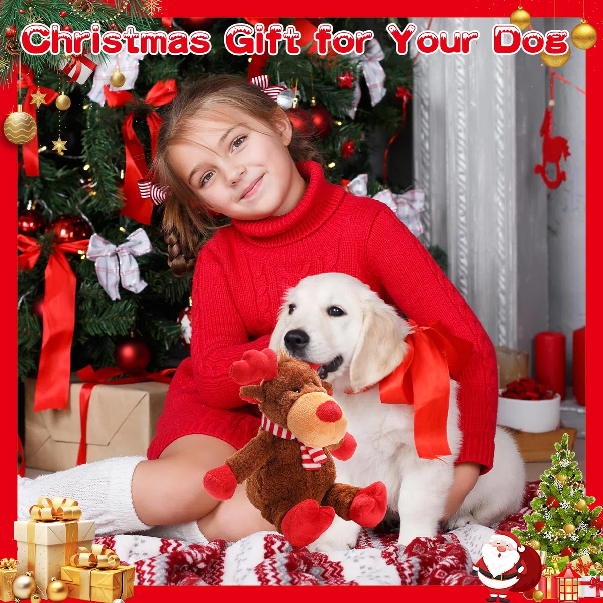 Weihnachts-Hundespielzeug, quietschendes Spielzeug mit Knisterpapier, Plüsch-Rentier, Hundespielzeug, interaktives gefülltes Kauspielzeug, Hundegeschenke für Welpen, kleine, mittelgroße Hunde