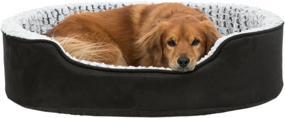 TRIXIE orthopädisches Hundebett Vital Lino 110 x 92 cm – schwarz/grau | Orthopädischer Schaumkern für gelenkempfindliche Hunde – für mittelgroße Hunde, sorgfältig verarbeitet und angenehm weich