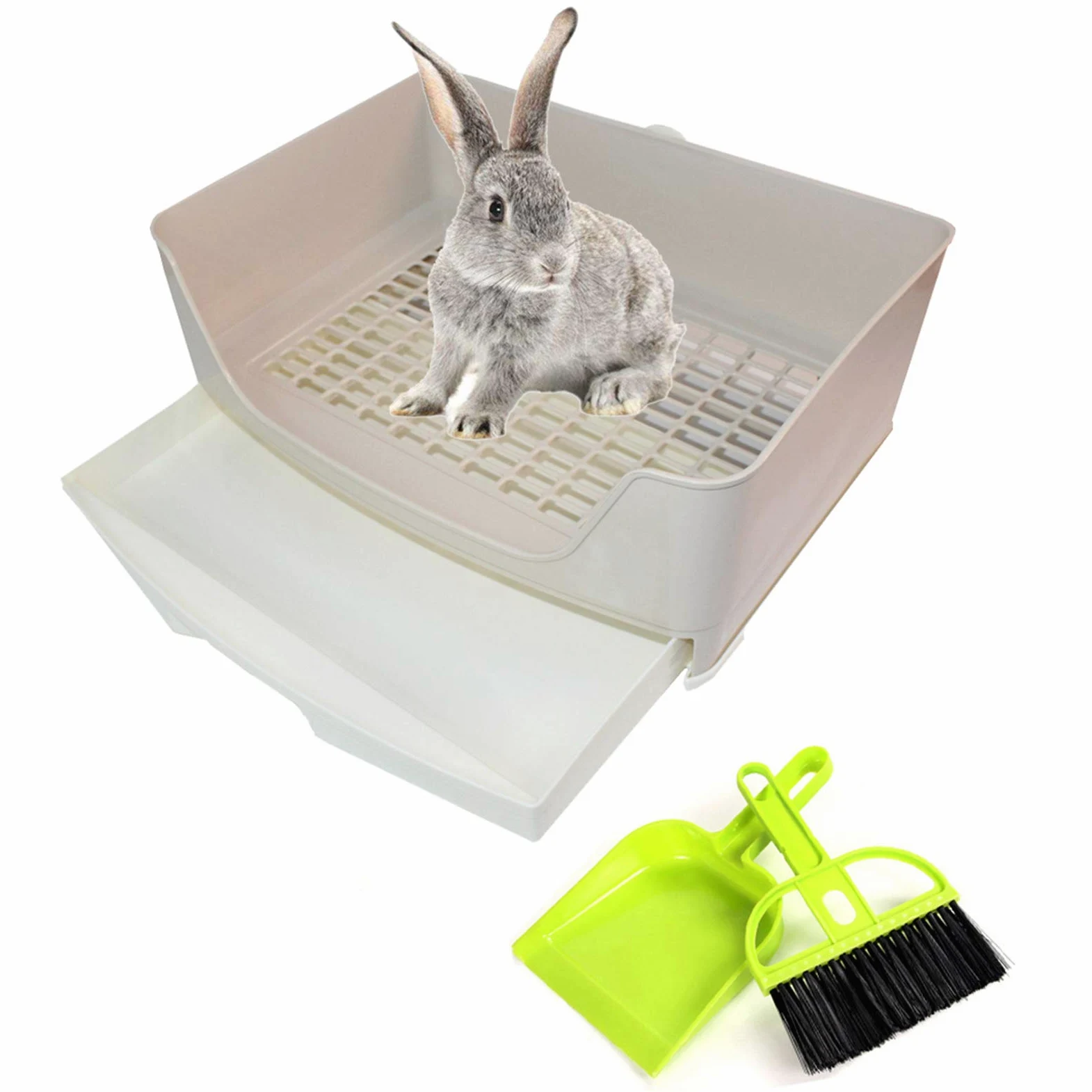 PINVNBY Große Katzentoilette für Kaninchen, größere Katzentoilette mit Schublade, Ecktoilette für ausgewachsene Meerschweinchen, Chinchillas, Frettchen, Igel, kleine Tiere (braun)