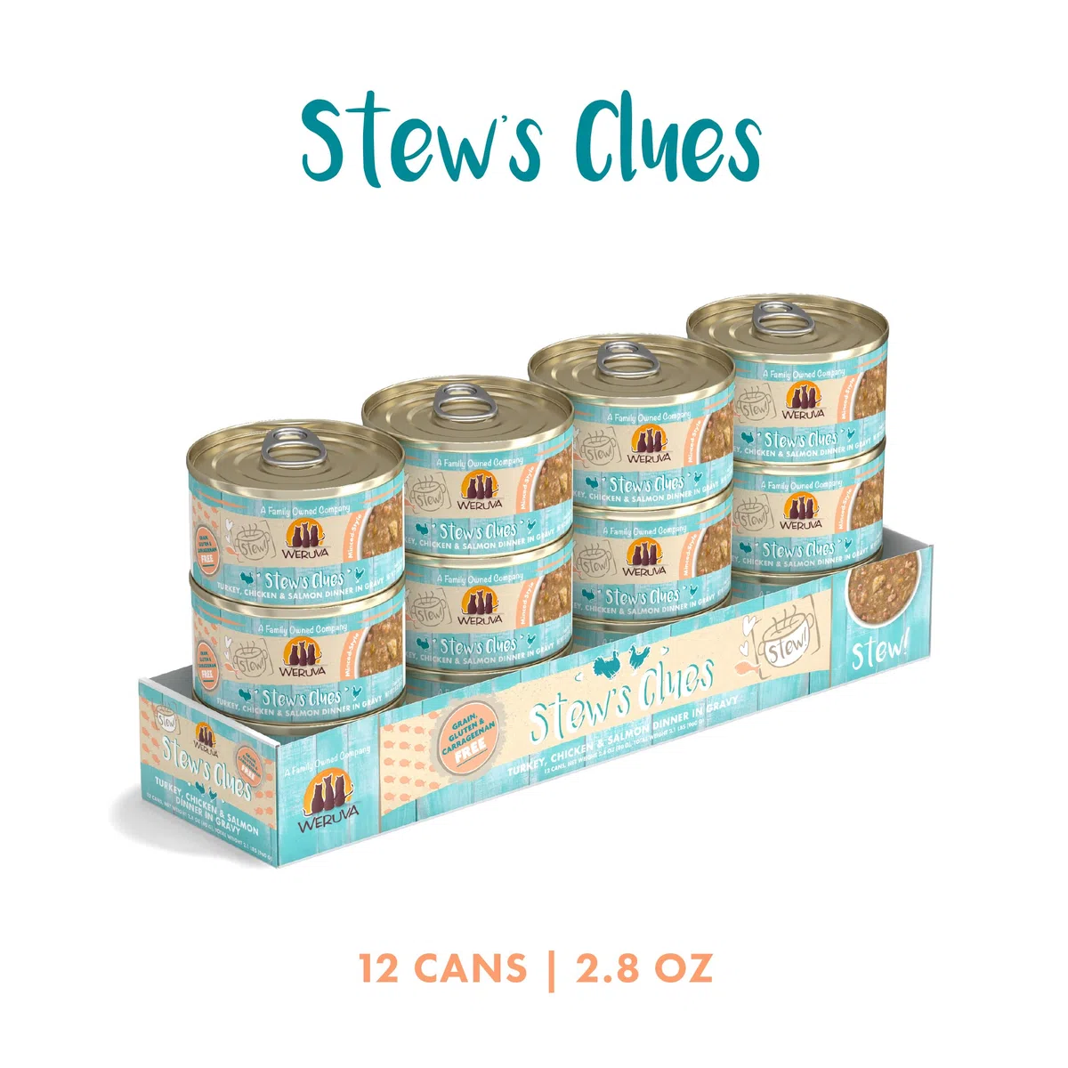 Weruva Classic Cat Stews!, Stew's Clues with Truthahn, Chicken & Salmon in Gravy, 30 oz Can (Pack of 12)