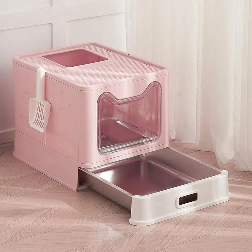 Geschlossene Katzentoilette, Edelstahl Katzentoilette mit Schublade, Deckel und Schaufel für einfache Reinigung