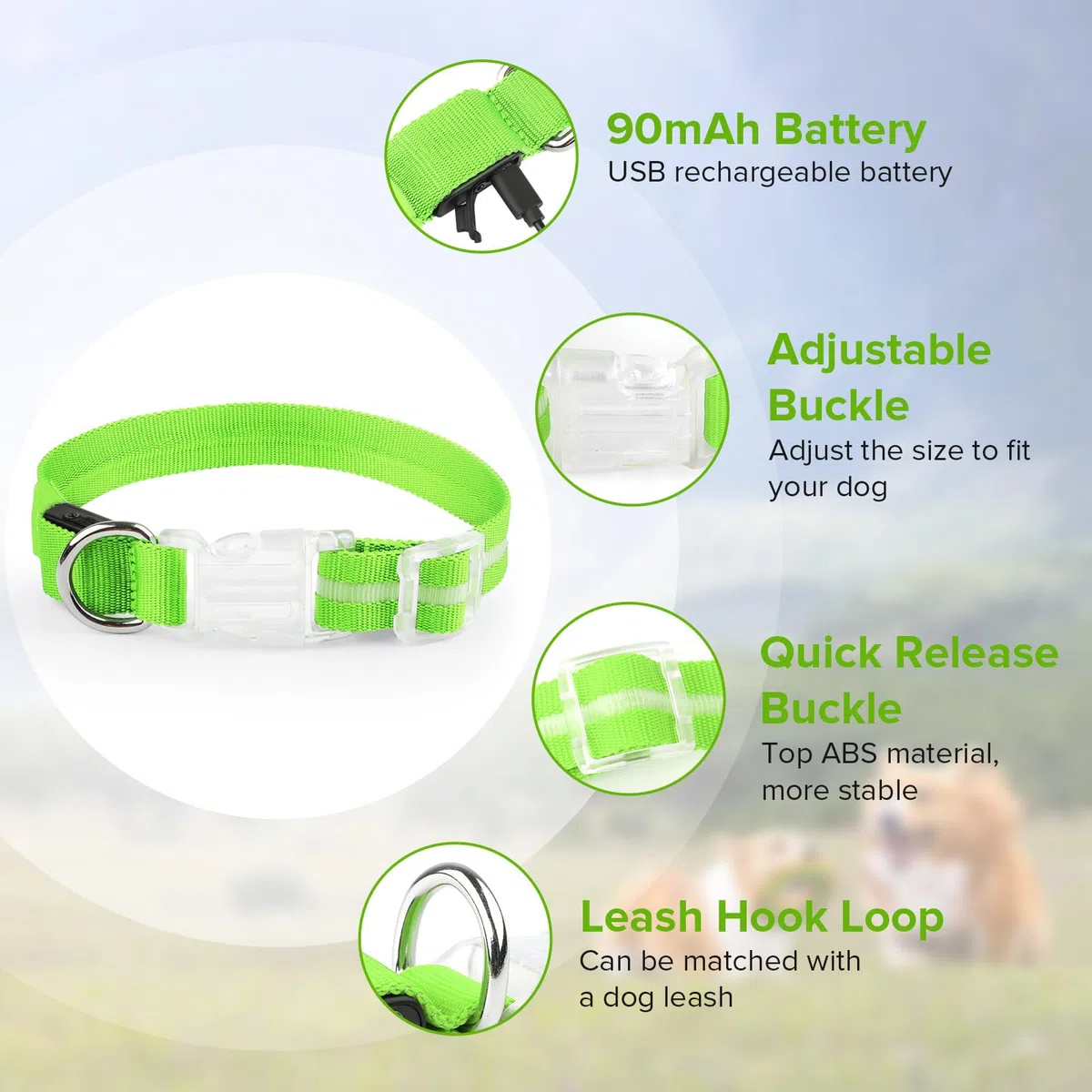 Leuchtendes Hundehalsband für nächtliche Spaziergänge, USB-C-wiederaufladbares LED-Hundehalsband, leuchtet im Dunkeln, wasserdicht, leuchtendes Halsband, verstellbar mit 3 Modi für kleine