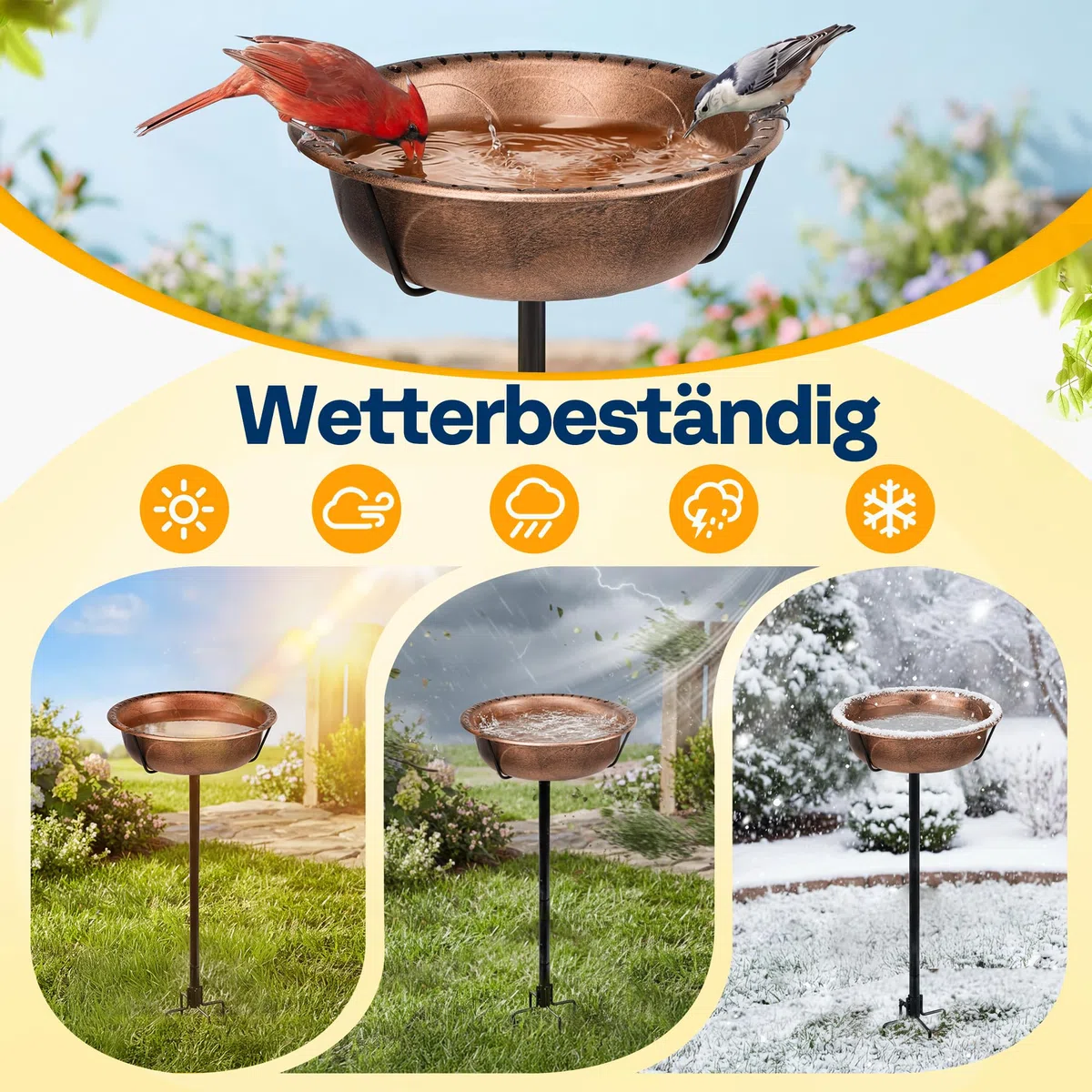 VIVOHOME Vogelbad für den Garten,Vogeltränke Stehend,35In Metall Vintage Freistehendes Vogelbad mit,Vogeltränke Groß Frostsicher Winterfest (Antike Bronze)