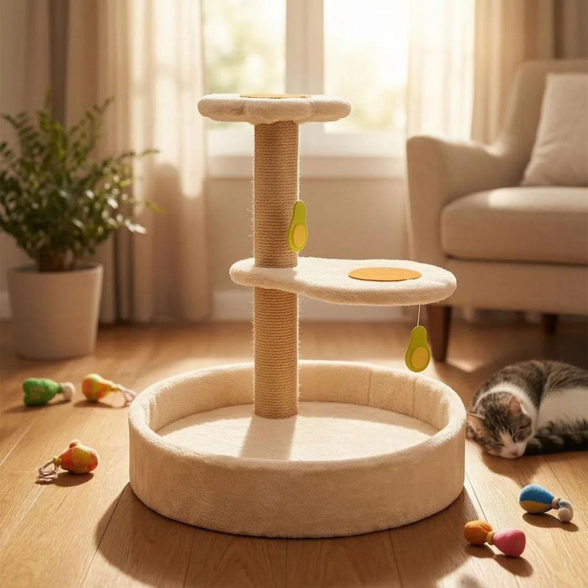 Kratzbaum Katzen Kletterturm Kletterbaum Katzenmöbel mit Sisal Umwickelten Pfosten Gepolsterten Liegeflächen Und, Kratzbaum Mit Straußenbaumhöhle