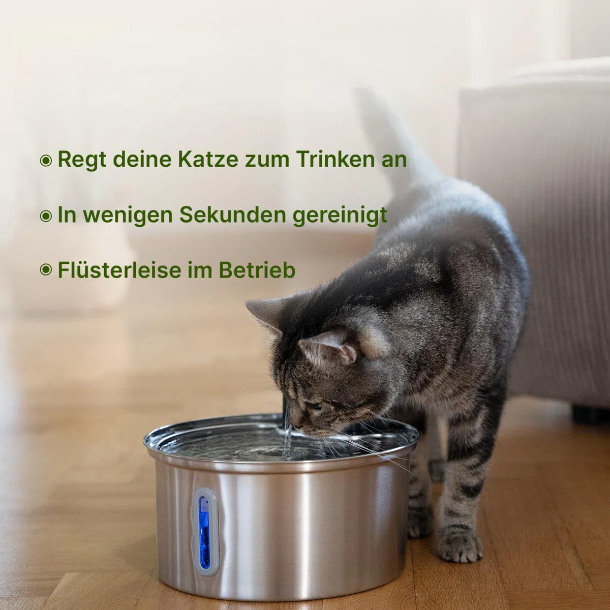 NordFlow 2.0 Katzenbrunnen,Edelstahl-Katzen-Trinkbrunnen 4 l, Geräuscharmes Design mit Wasserstandsanzeige, ideal für Katzen und Hunde