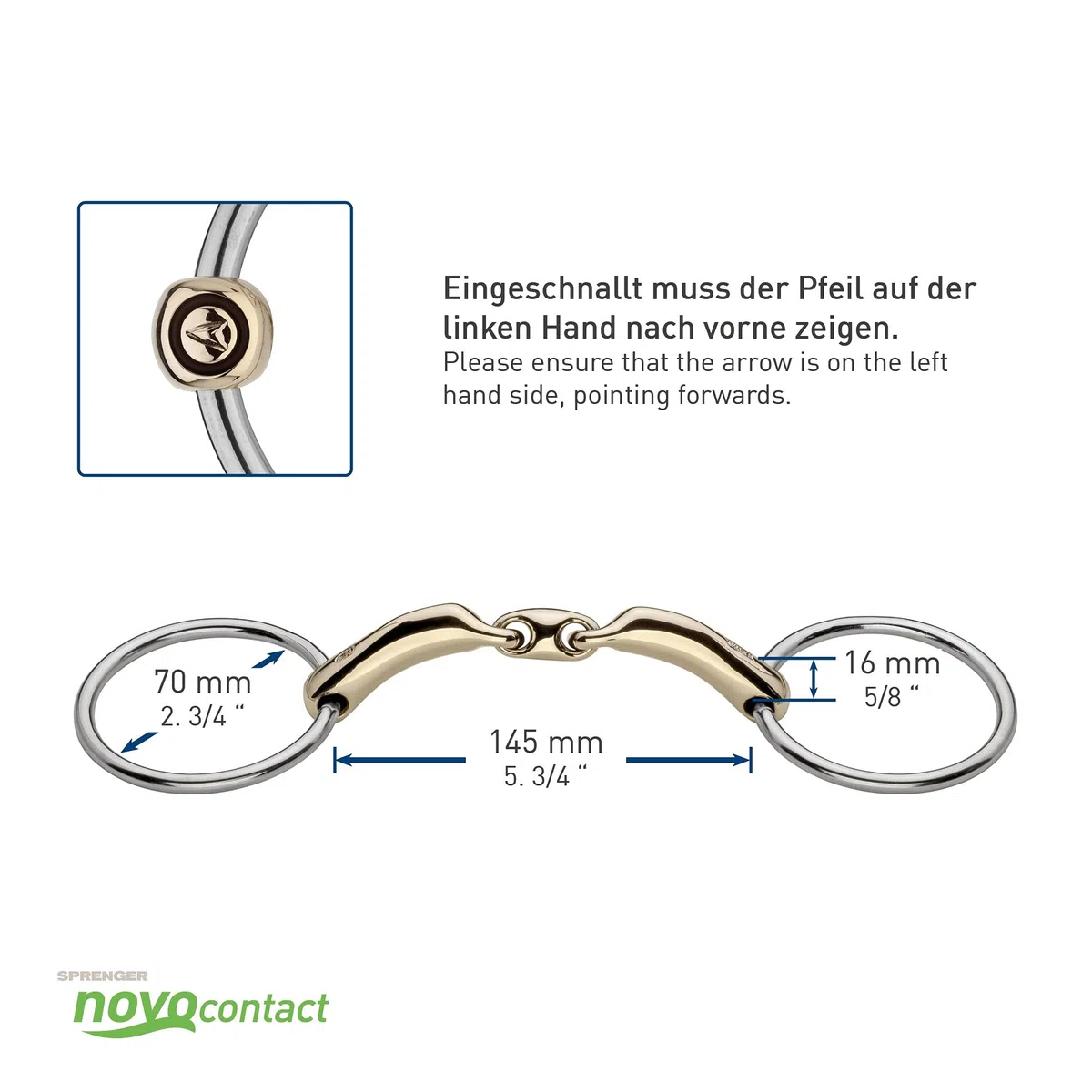 Sprenger Wassertrense novocontact 16 mm I Pferdegebiss doppelt gebrochen I Trensen für Pferde Sensogan, 145 mm Weite