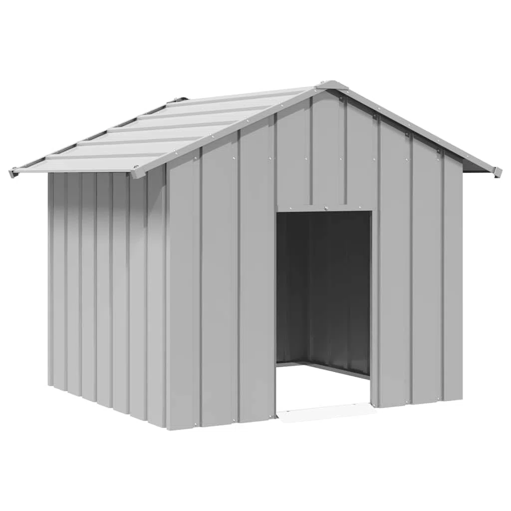 Hundehütte mit Dach 131 x 101 x 102 cm aus verzinktem Stahl, wetterfestes Hundehaus als Zwinger, Hundezelt, Tierhütte, Hundebox für Garten Balkon Terrasse draußen Hof
