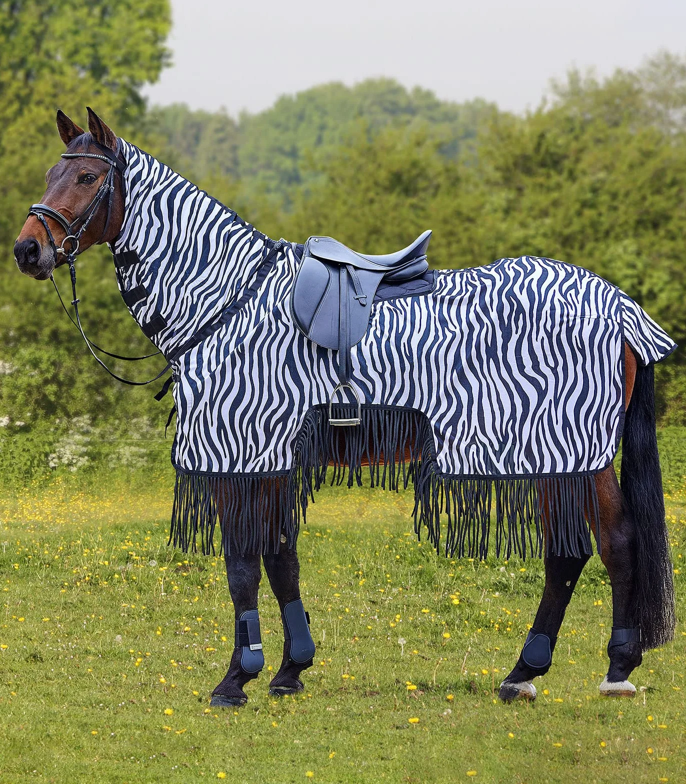 Waldhausen Fliegenausreitdecke Zebra mit Fransen 155 cm