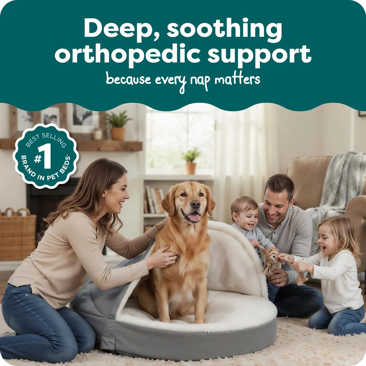 Furhaven Orthopädisches Hundebett für große Hunde, rund, mit abnehmbarem, waschbarem Bezug, für Hunde bis zu 36,3 kg – Sherpa & Wildleder Snuggery – Grau, 111,8 cm