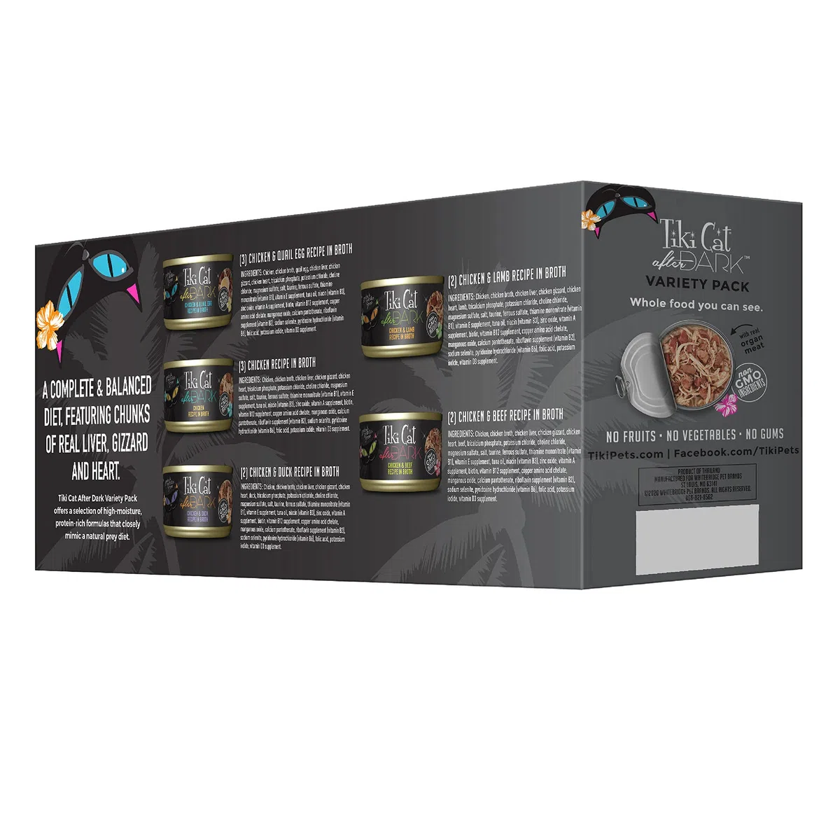 Tiki Cat After Dark Getreidefreies, kohlenhydratarmes Nassfutter mit echtem zerkleinertem Fleisch für Katzen und Kätzchen, 80 ml, 12 Stück, (Verpackung kann variieren)