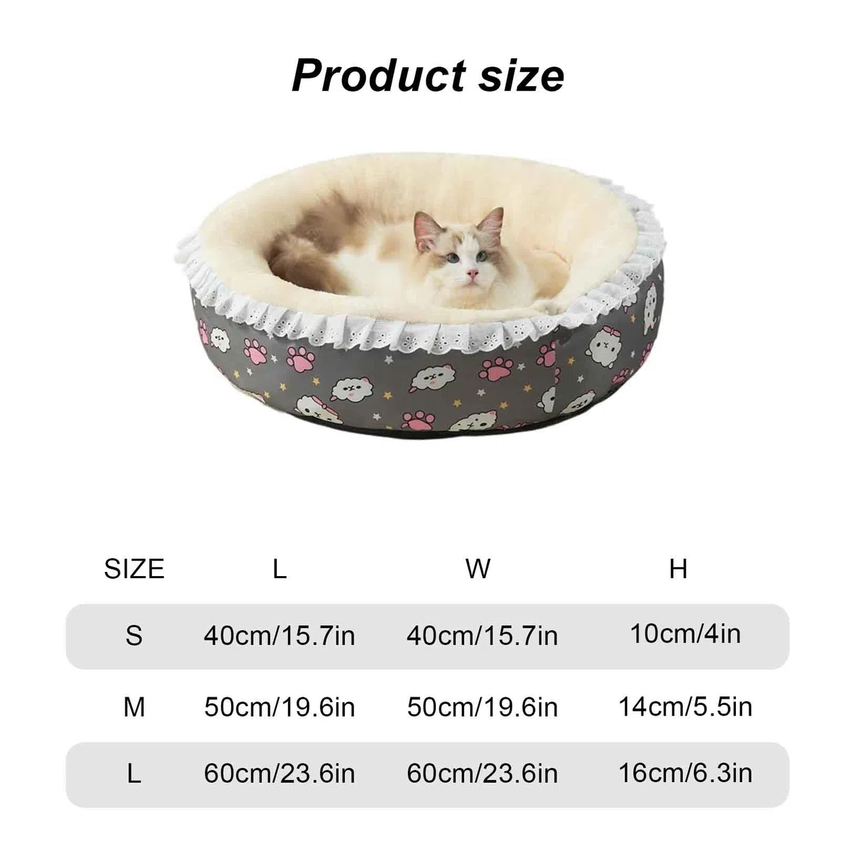 Haustier-Sofa, Katzen Sofa, Hundebett Flauschig, Katzenbett, Donut Katzenkissen Waschbar Mit rutschfest Unterseite, Bequemes Haustier Schlafbett,Beige,L