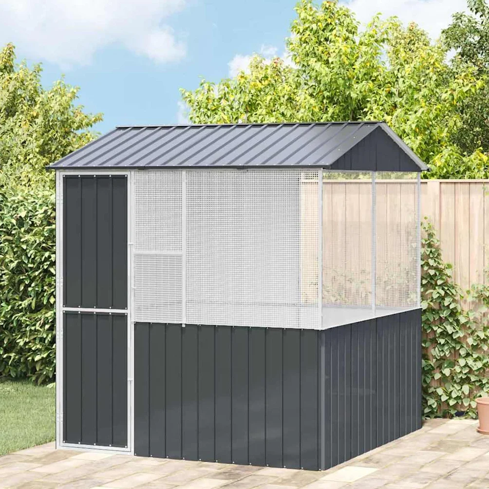 Vogelvoliere Garten aus feuerverzinktem Stahl, Vogelkäfig Anthrazit 215x209x230 cm, Vogelhaus Außen groß für Terrasse und Garten, modernes Design mit rechteckiger Form
