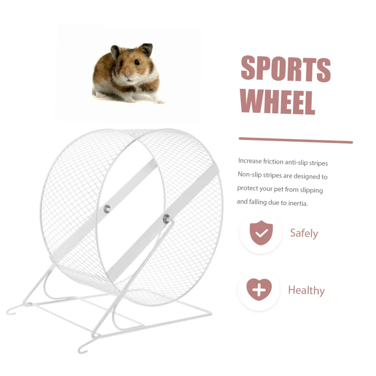 Happyyami Leises Hamsterlaufspielzeug aus Eisen mit Halterung Geräuschloses Laufrad für Hamster und Eichhörnchen Übungsgerät für Kleintiere Weiß