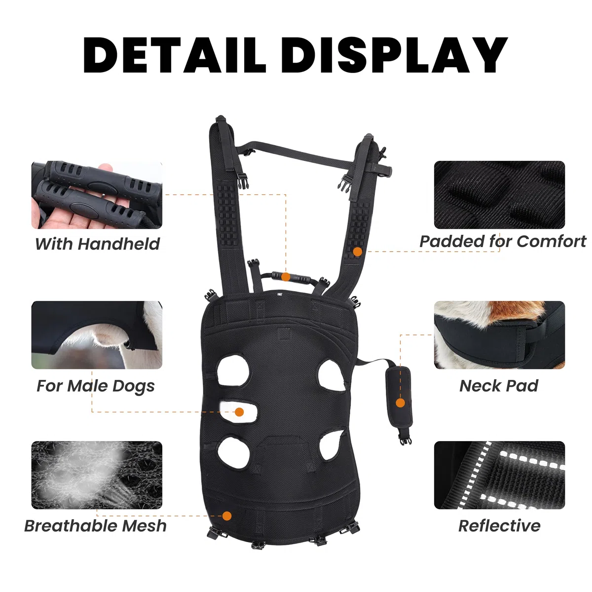 Hundegeschirr, Rucksack-Tragetasche für große Hunde, Ganzkörperschlinge mit Griff, Hundegeschirr für Gelenkverletzungen, Arthritis, ideal für Treppen, ältere Hunde, Schwarz (Schwarz, Größe
