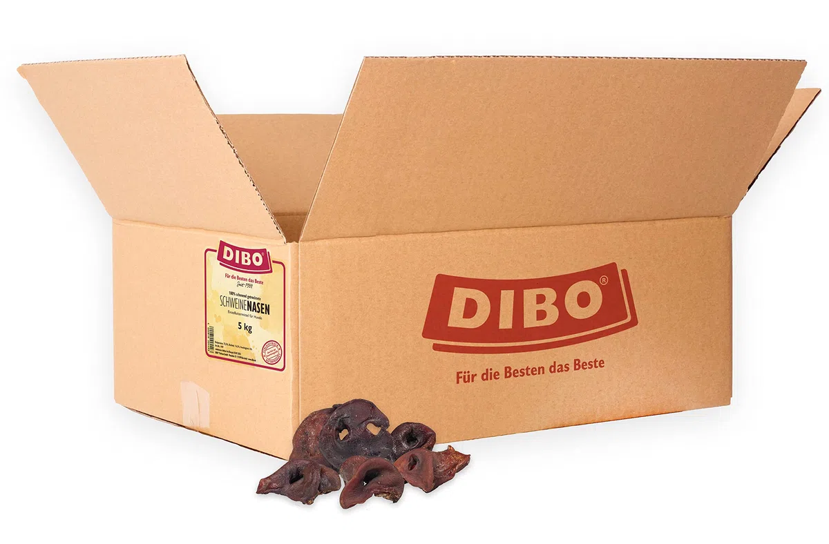 DIBO Schweinenasen, 5kg-Karton, der kleine Naturkau-Snack oder Leckerli für Zwischendurch, Hundefutter, Qualitätskauartikel ohne Chemie