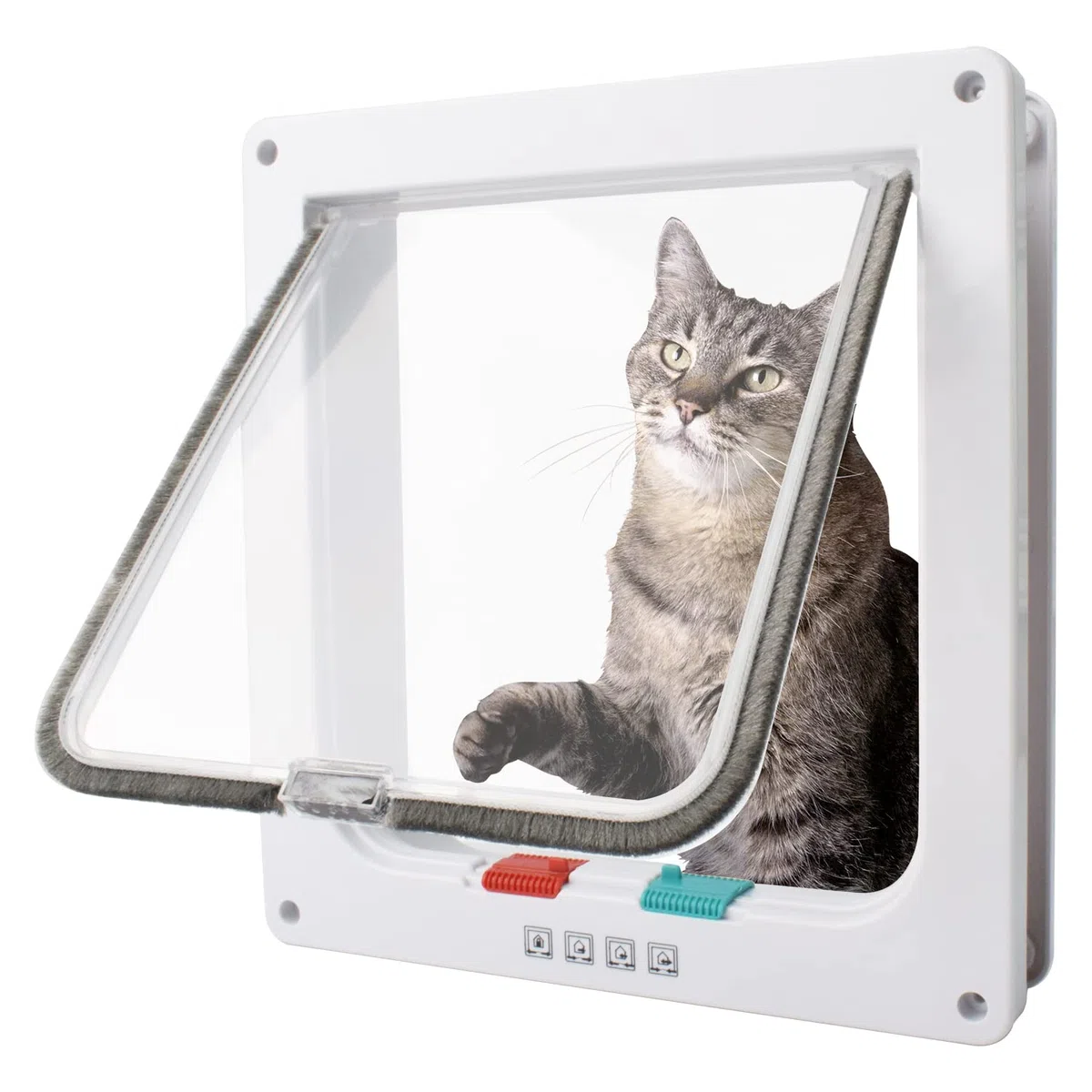Katzenklappentür (Außenmaße: 23,6 x 25,1 cm), 4-Wege-Verriegelung, wetterfest, für den Innen- und Außenbereich (groß)