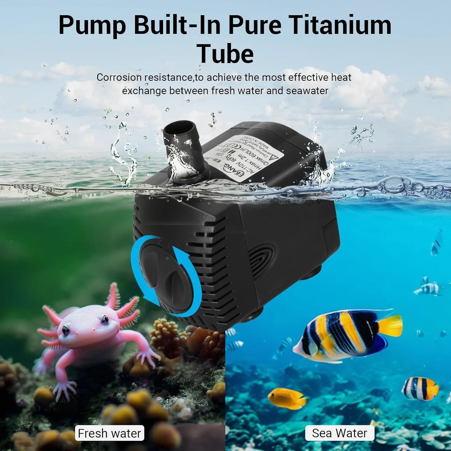 Aquarium-Kühler, leiser Titan-Kühler für Süß- und Salzwassertanks, 160–500 l Fassungsvermögen, geeignet für Quallen, Korallen und Garnelenanbau