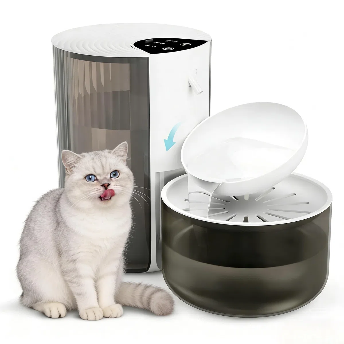Kabelloser Katzenwasserbrunnen ohne Filter, Automatische Abwassertrennung Haustier Wasserbrunnen für Katzen im Innenbereich, Leise 3,5L Katze Hund Wasserspender Wiederaufladbare Kitty Trinkbrunnen
