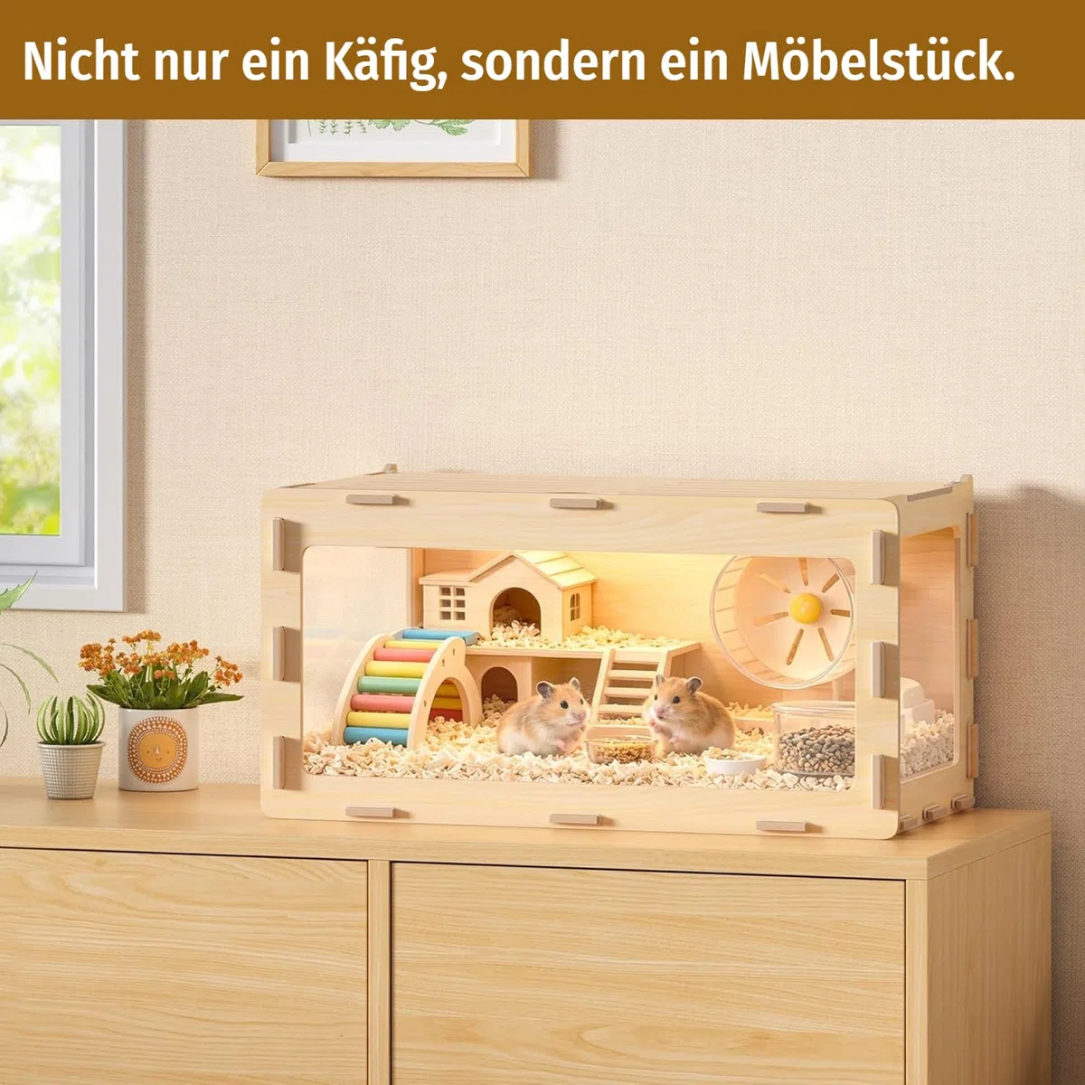 Kleiner Tierkäfig mit klappbarem Deckel Indoor Freilaufgehege holzerner Hamsterkäfig Acrylfenster für Sicht geeignet für Meerschweinchen, Hamster, Schildkröten (Einzeltür)