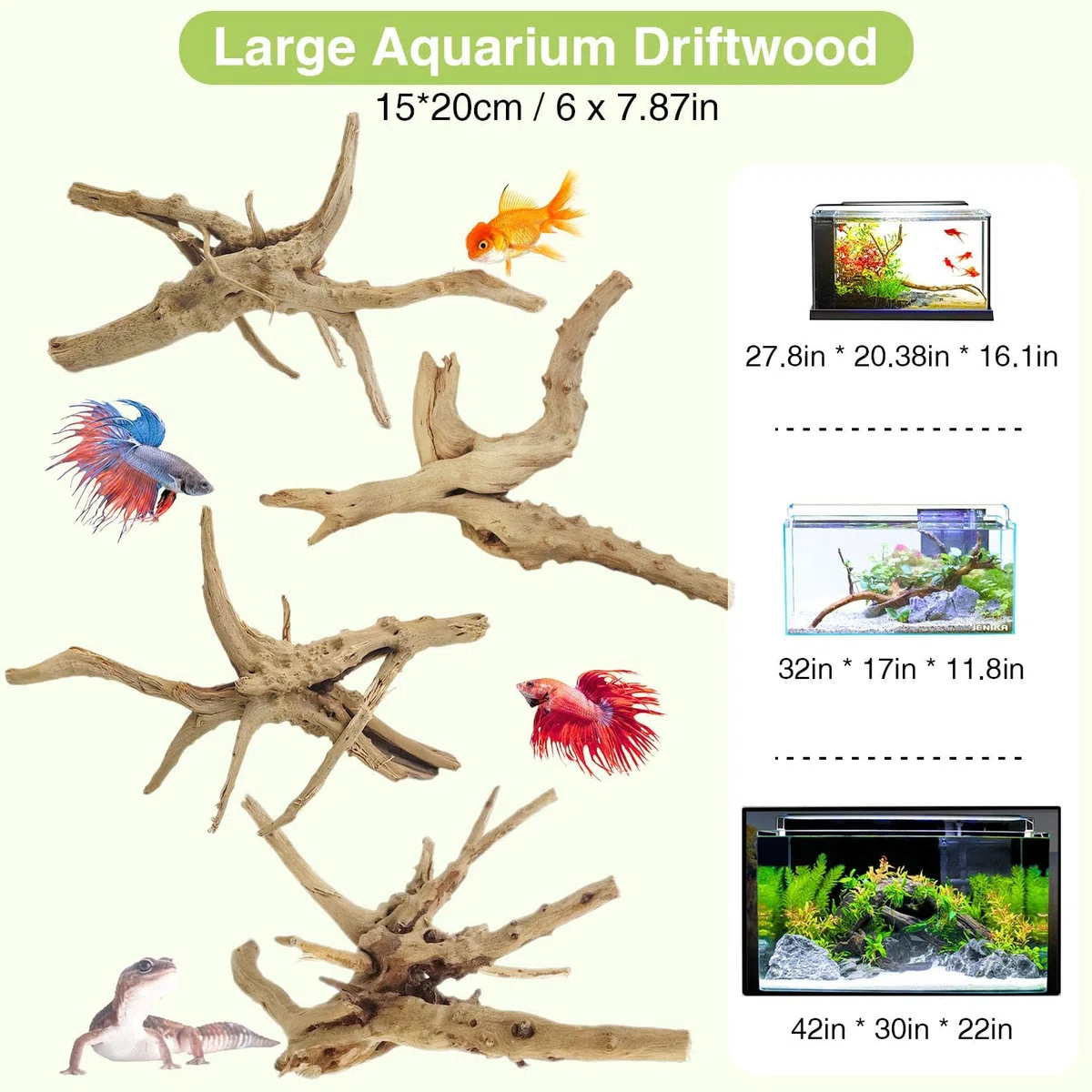 Tfwadmx Natürliches Treibholz für Aquarium, 15,2–20,3 cm, 4 Stück, Holz, Aquarium-Dekorationen, Aquarium, Reptilien, Baumzweige, Verschiedene Spinnenzweige